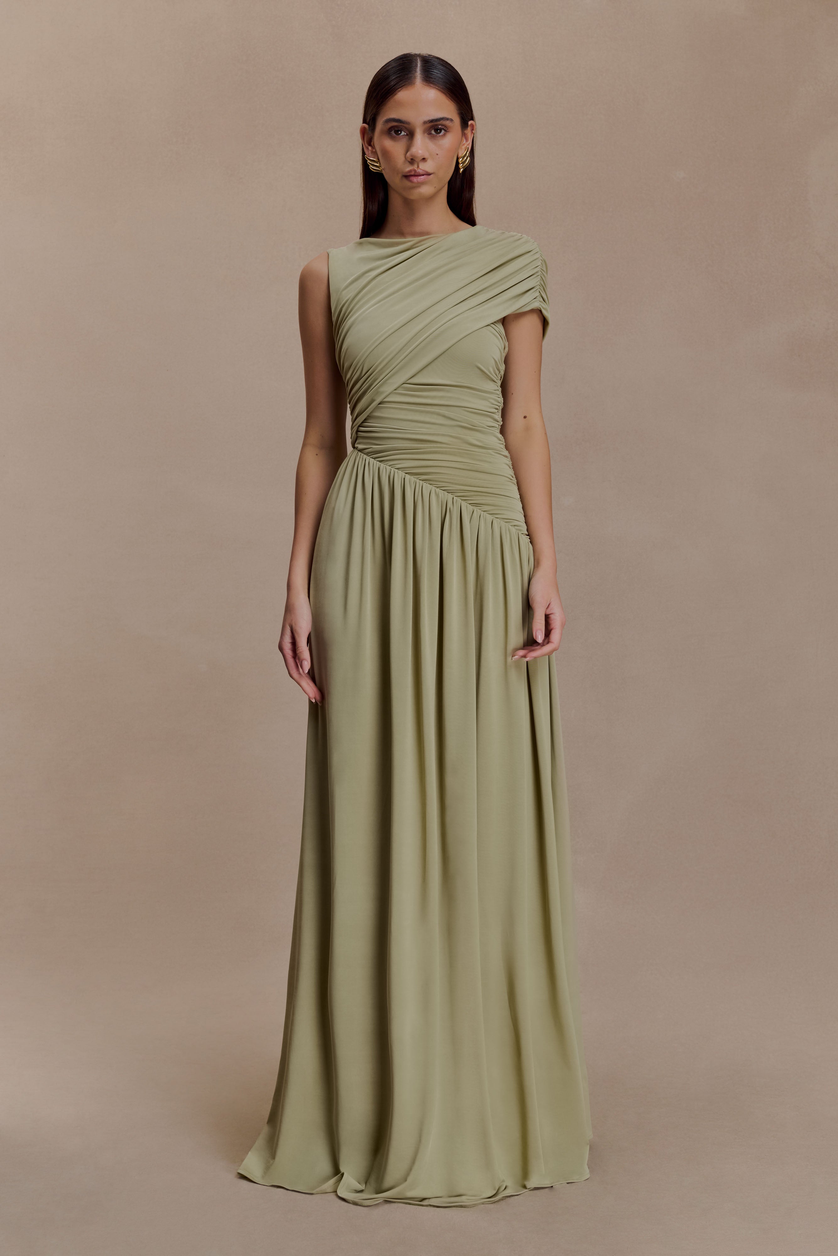 Ayeshya Slinky Asymmetric Maxi Dress - Sage - Image 5