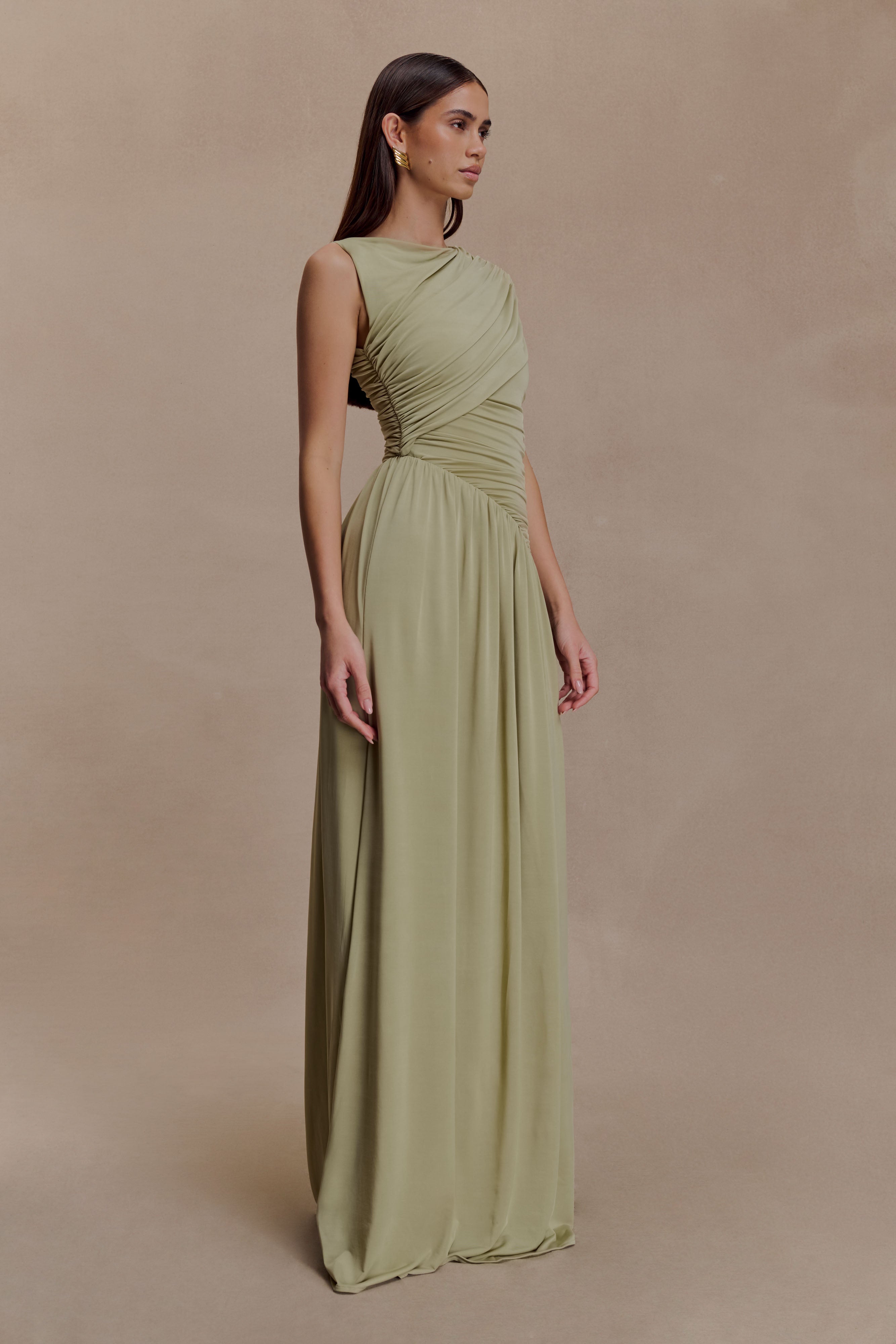 Ayeshya Slinky Asymmetric Maxi Dress - Sage - Image 4