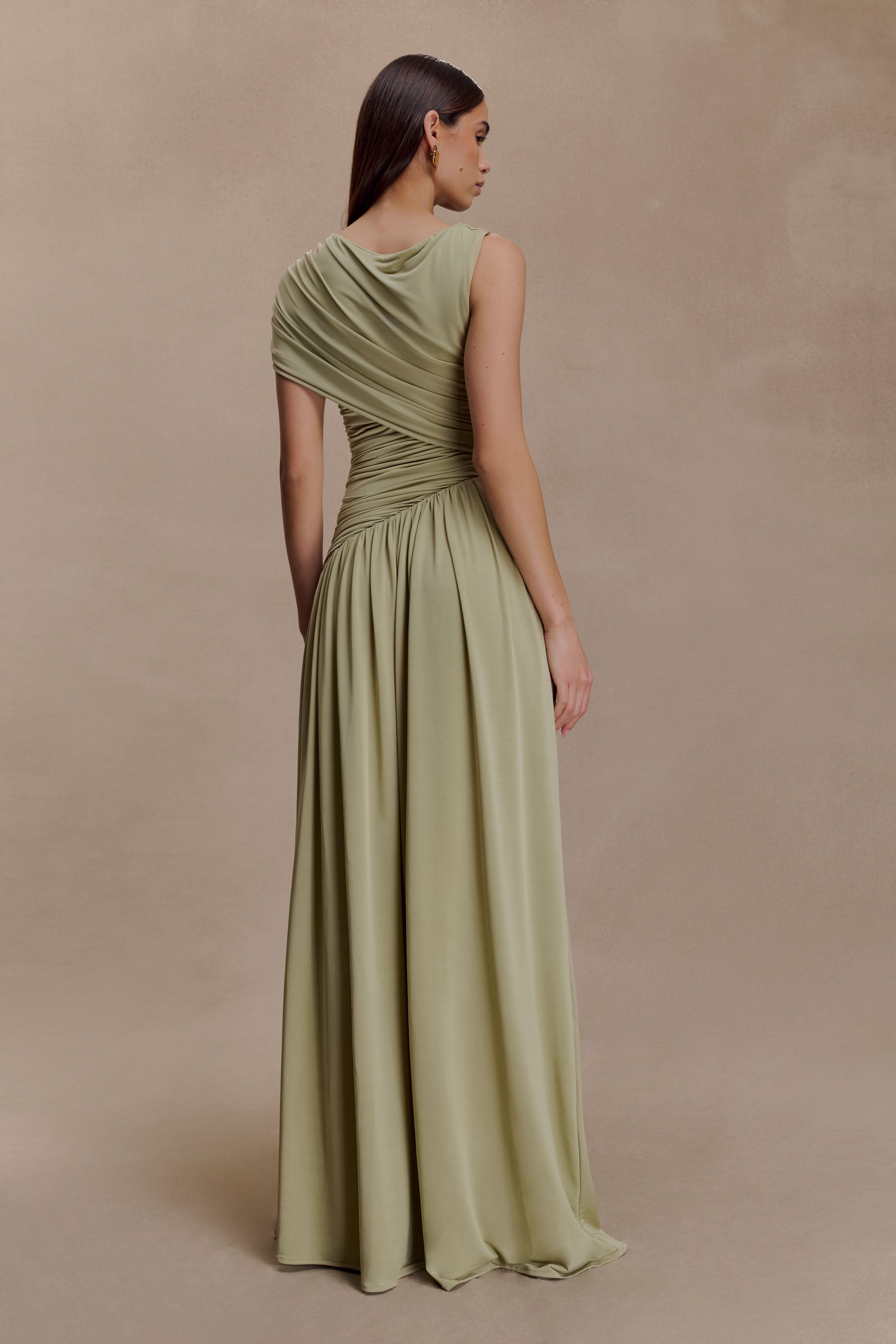 Alternative view of Ayeshya Slinky Asymmetric Maxi Dress - Sage