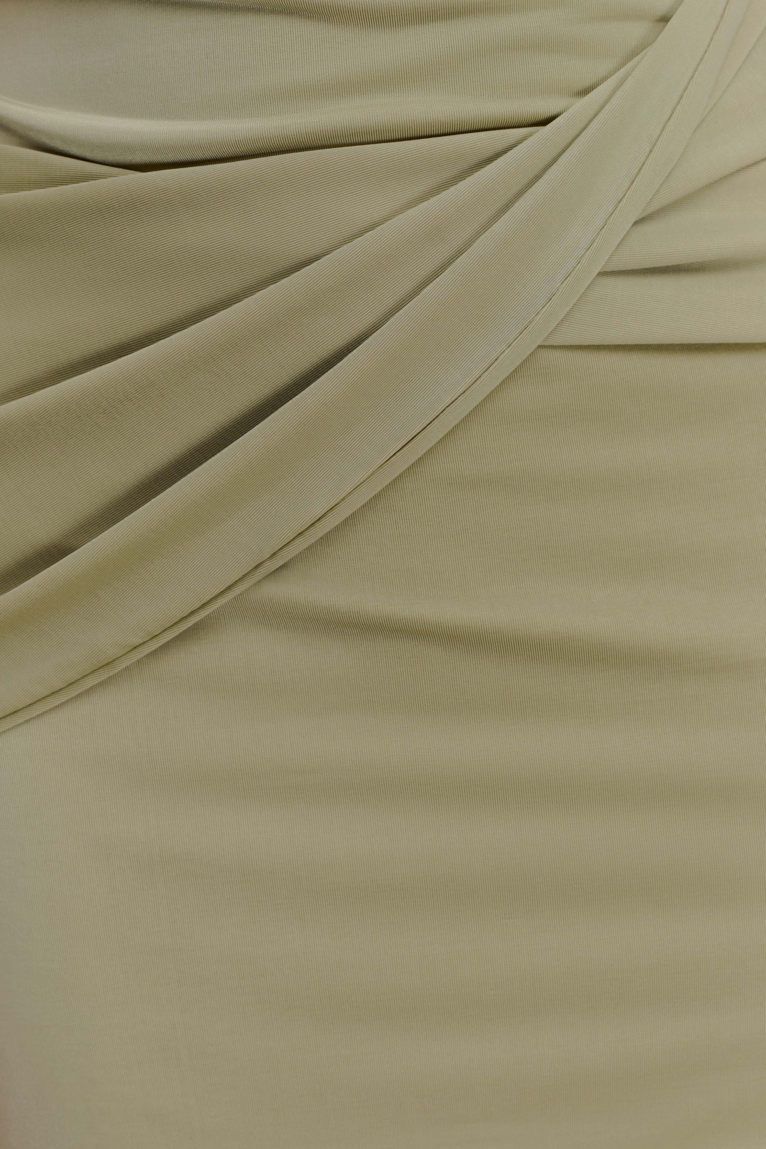 Henley Slinky Drape Mini Dress - Sage - Image 6