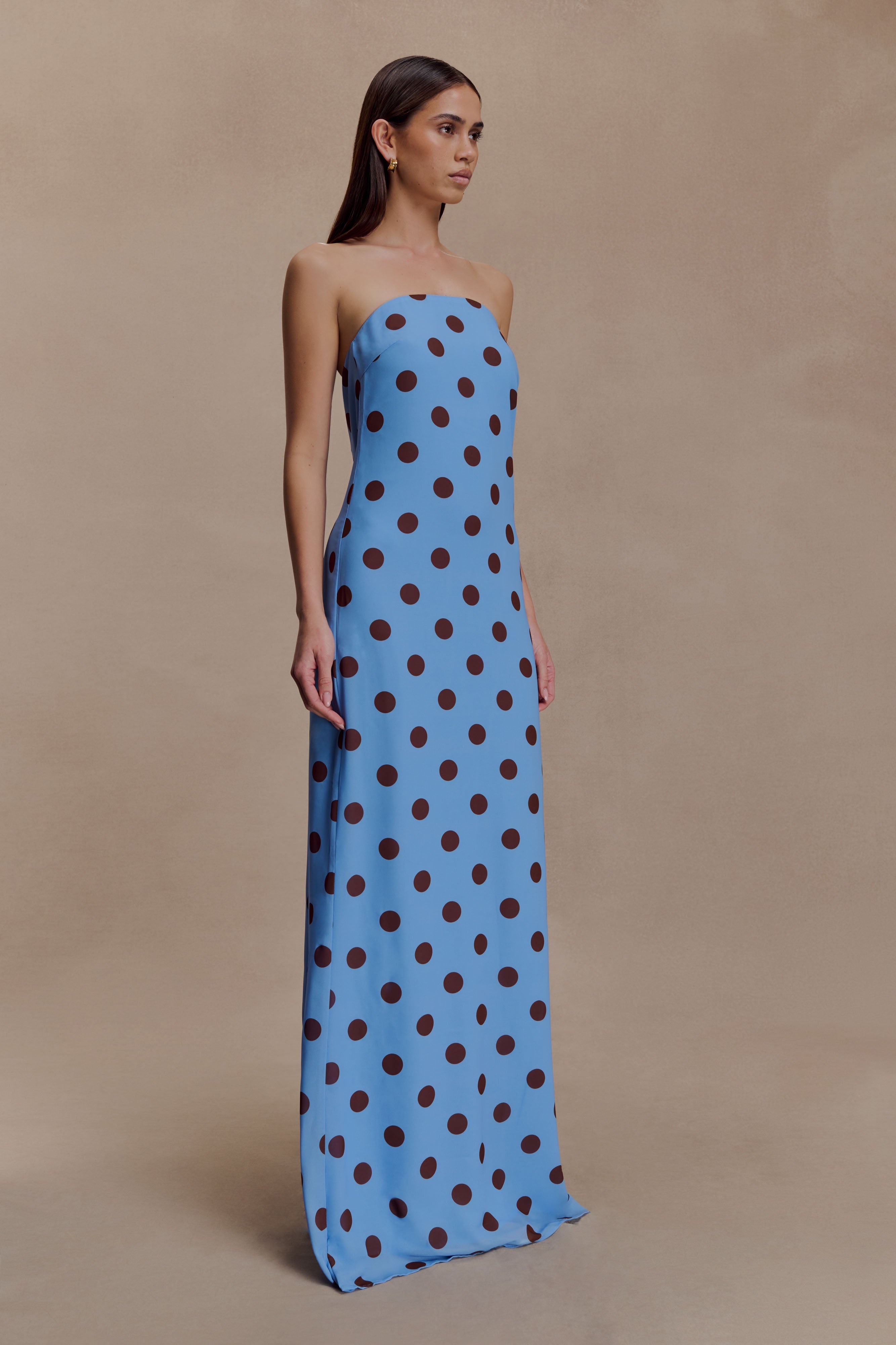 Amaya Strapless Chiffon Maxi Dress - Blue Polka Dot - Image 3