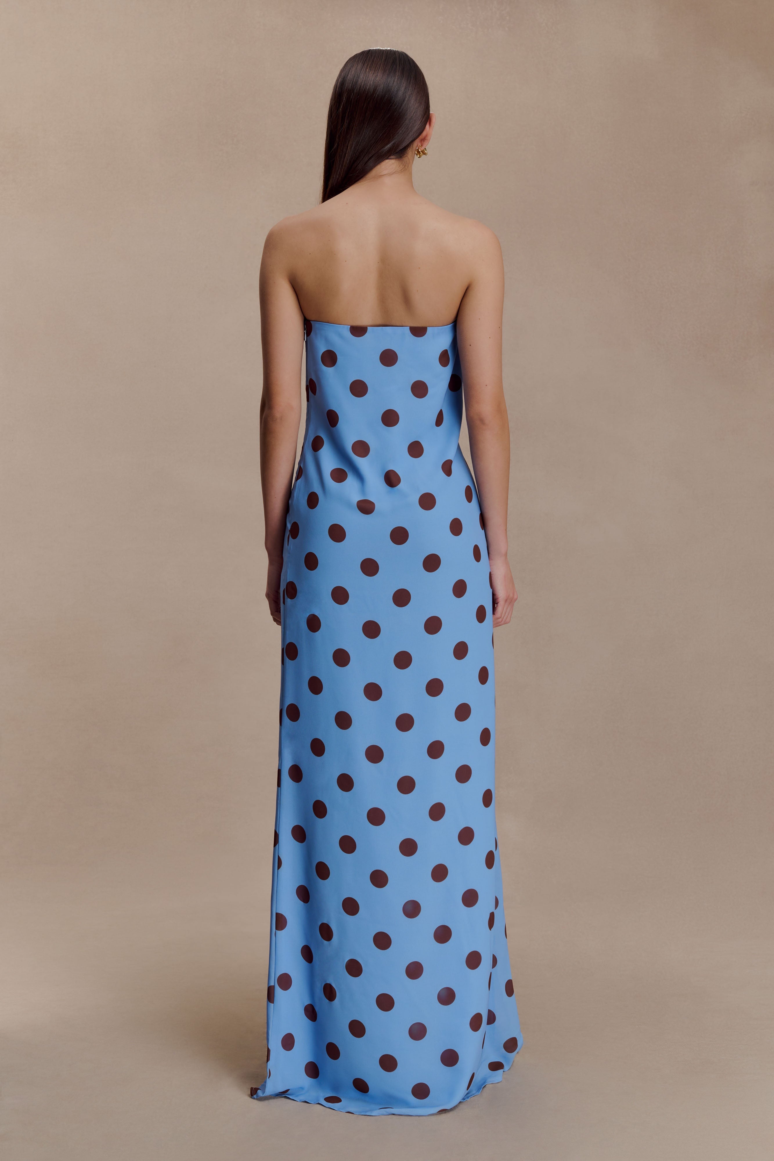 Alternative view of Amaya Strapless Chiffon Maxi Dress - Blue Polka Dot