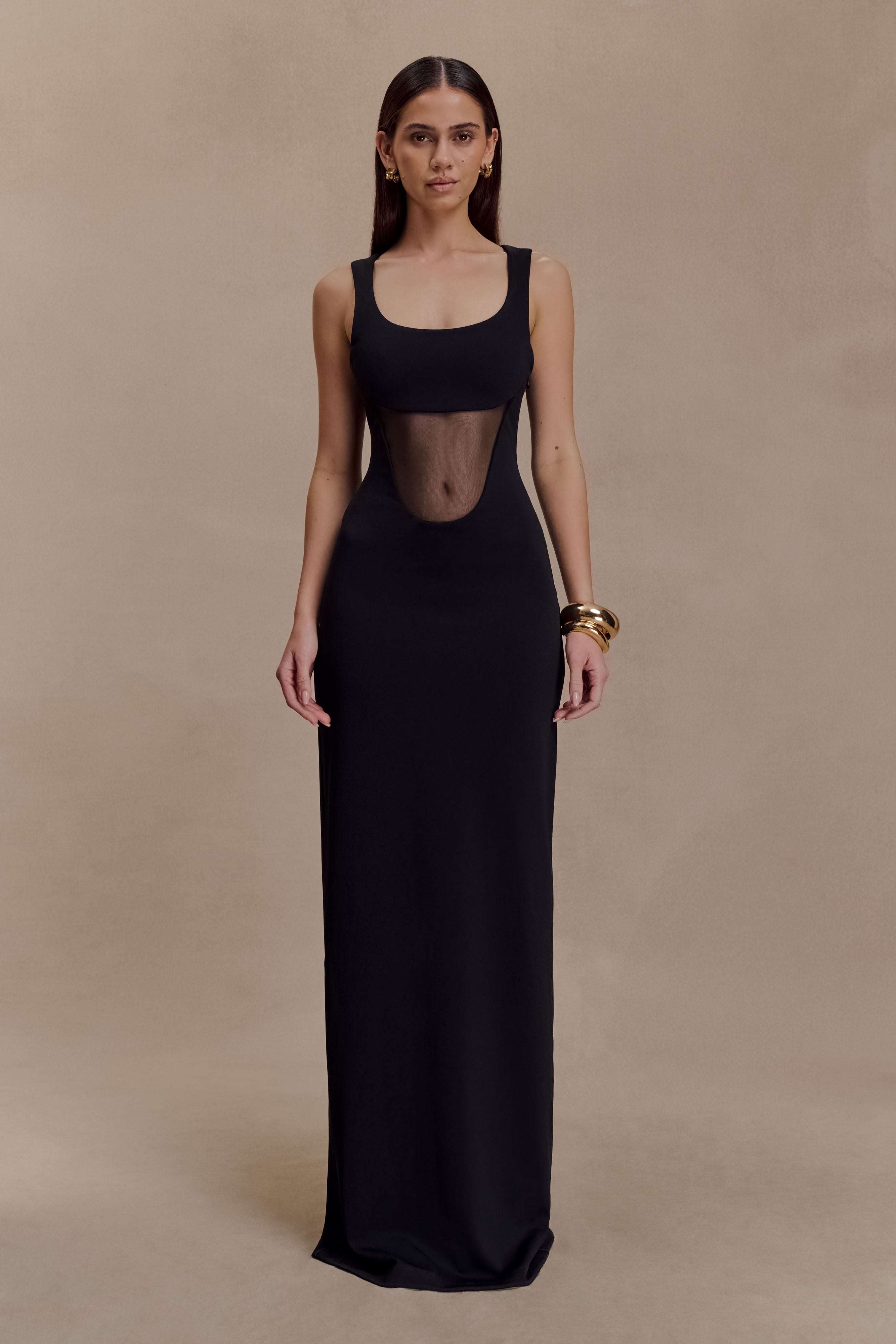 Alternative view of Marlon Crepe And Mesh Maxi Dress - Black