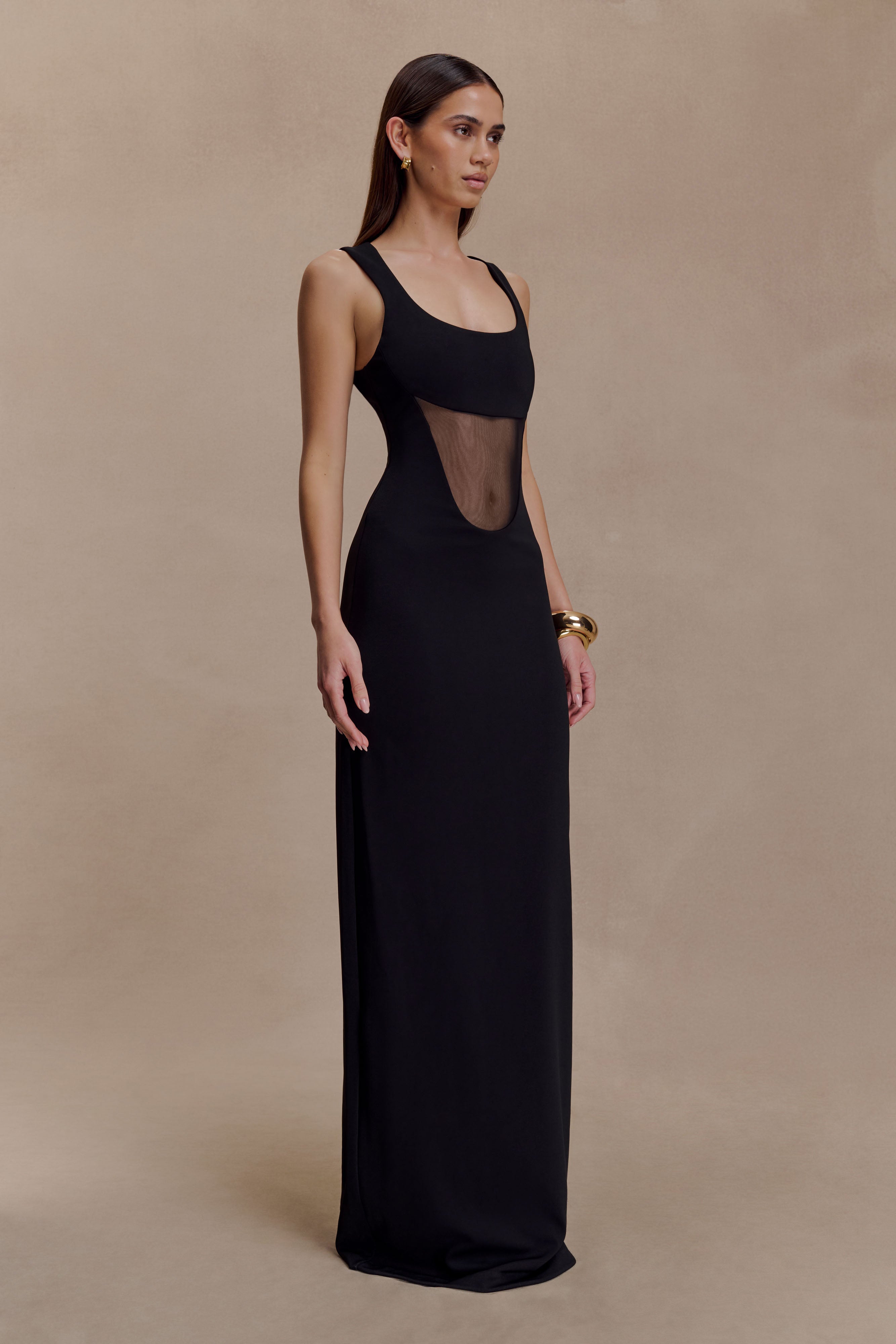 Marlon Crepe And Mesh Maxi Dress - Black - Image 4