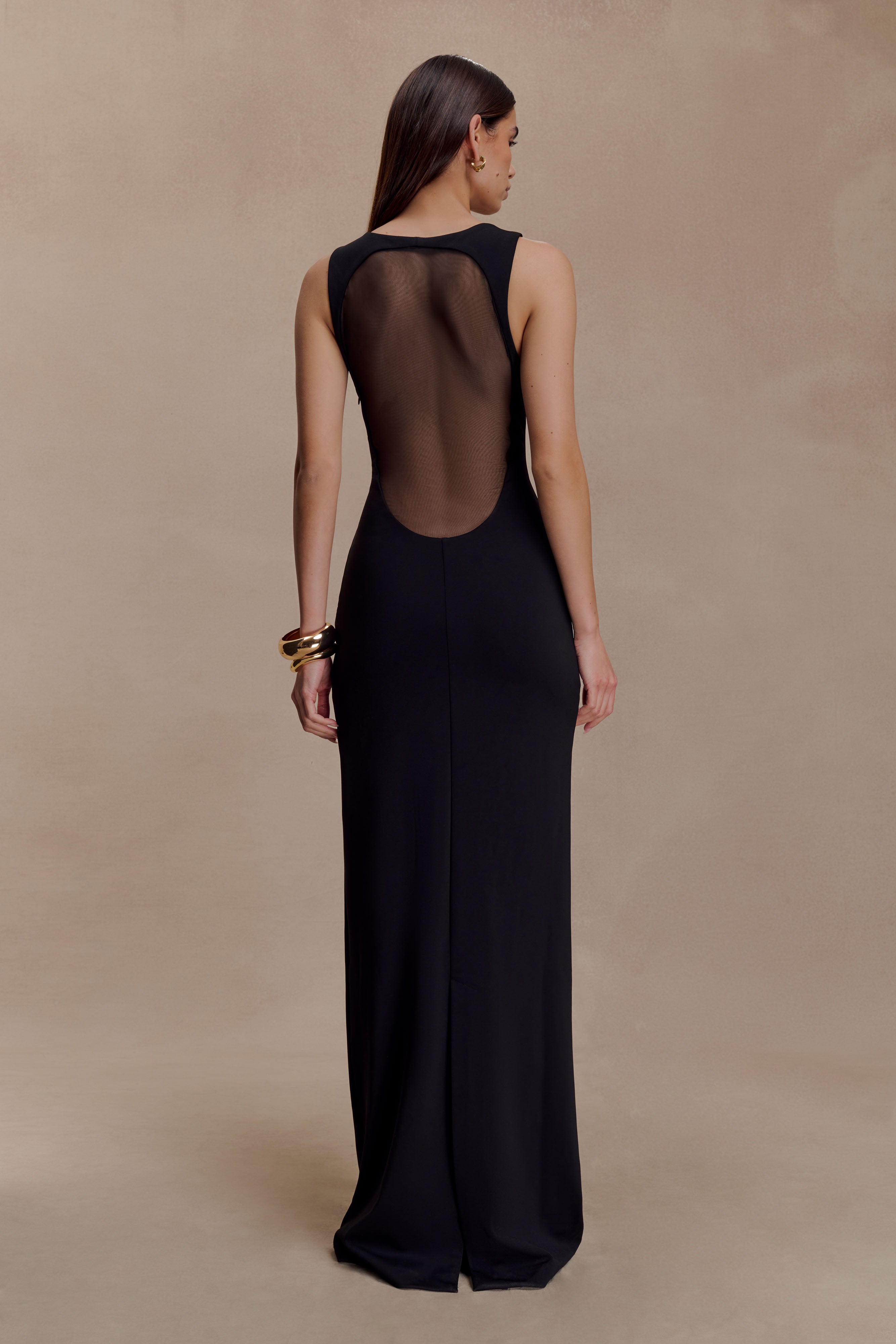 Marlon Crepe And Mesh Maxi Dress - Black - Image 3