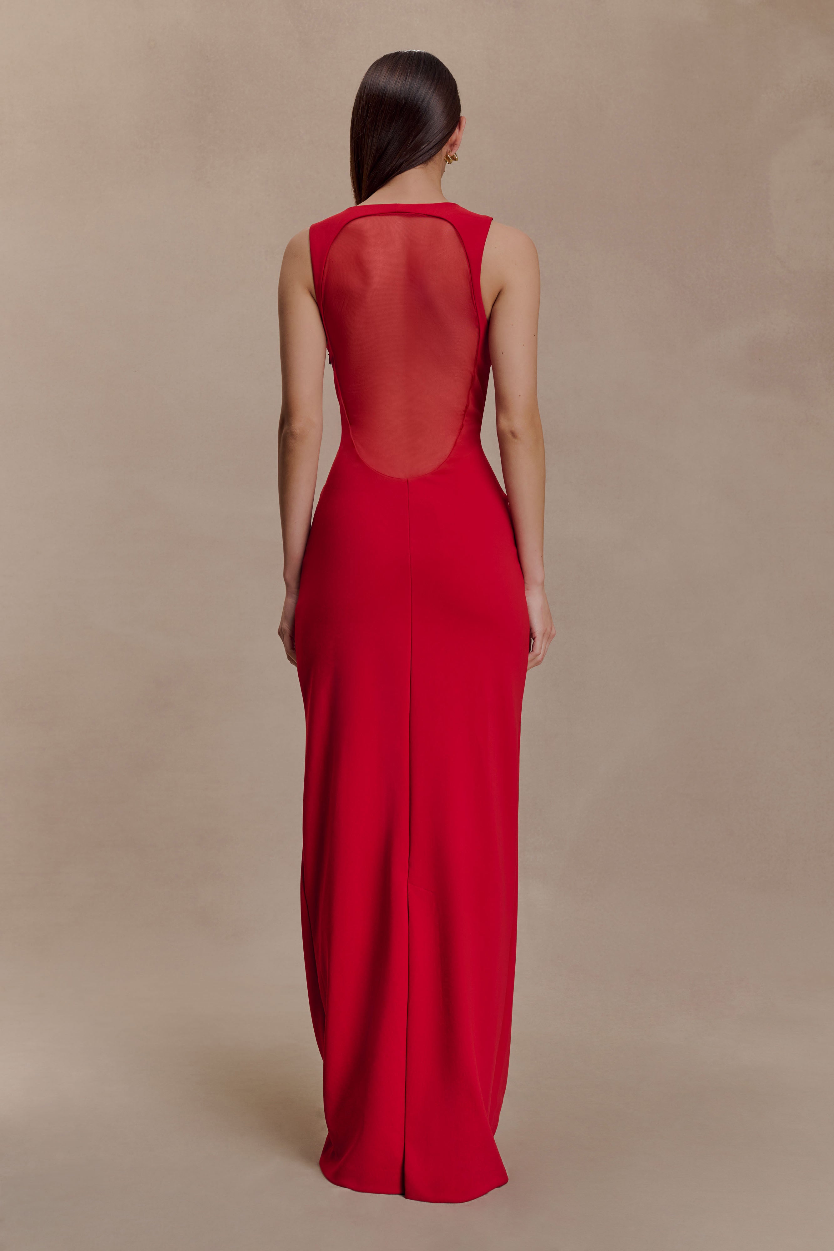 Alternative view of Marlon Crepe And Mesh Maxi Dress - Cherry Red