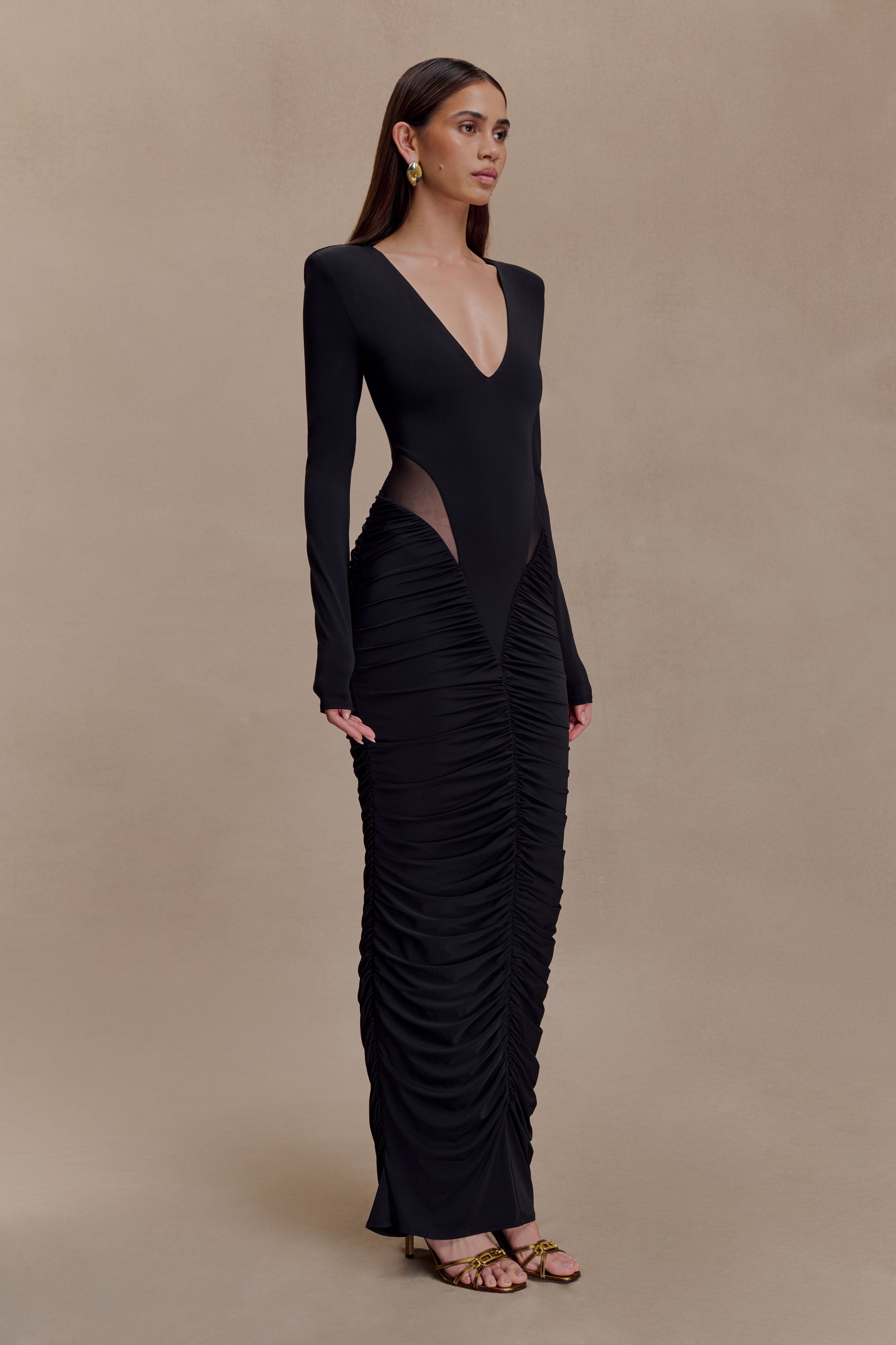 Louanne Slinky Long Sleeve Maxi Dress - Black - Image 4
