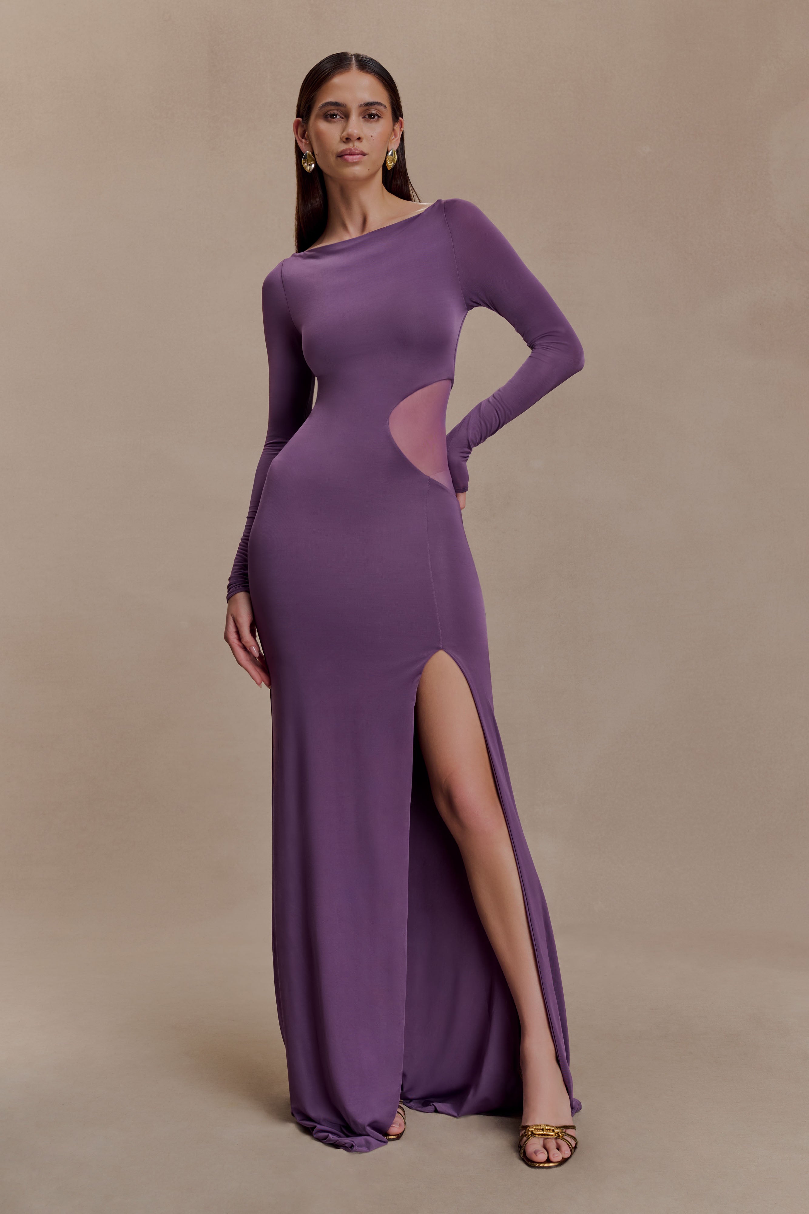 Megan Slinky And Mesh Maxi Dress - Purple - Image 5