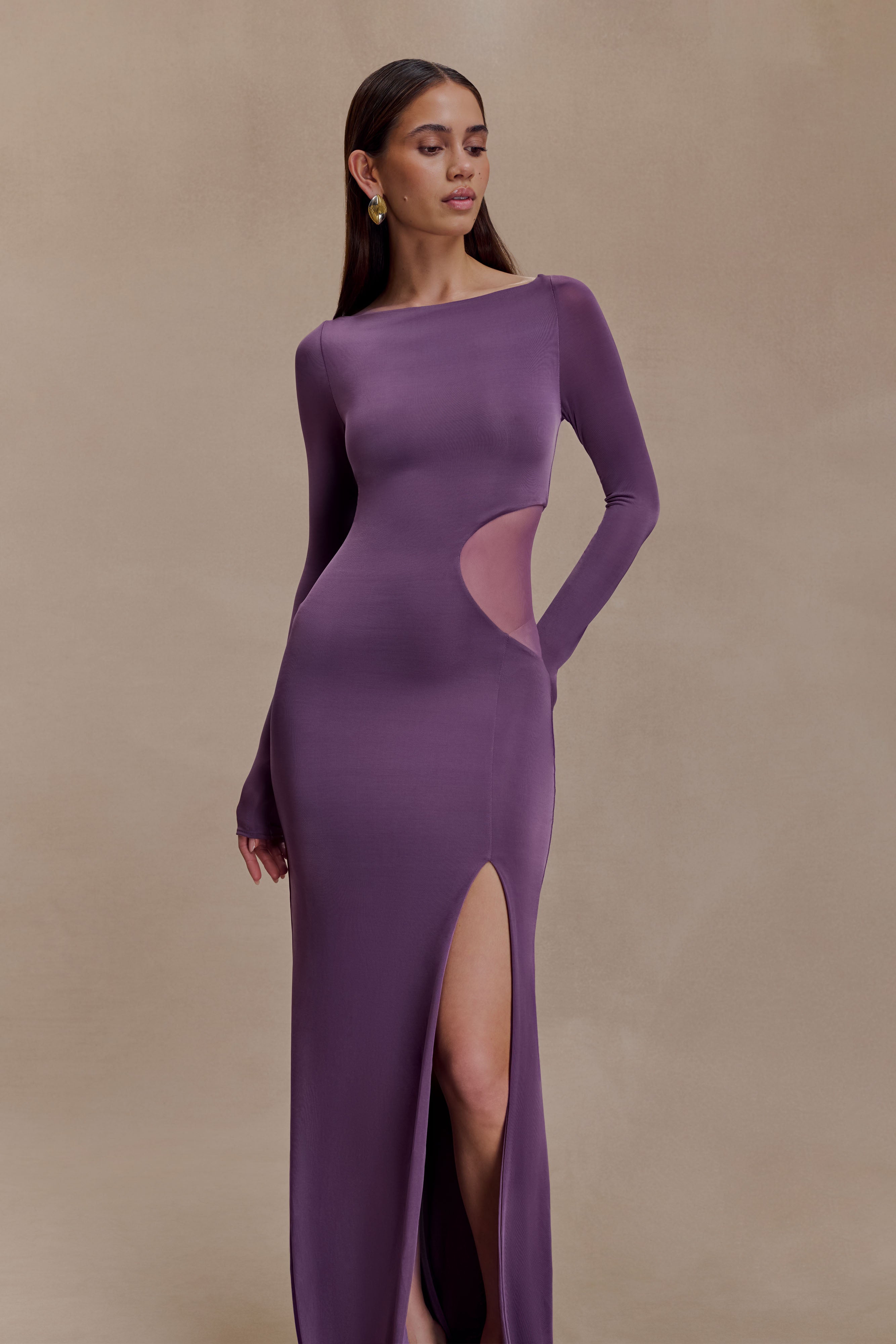 Megan Slinky And Mesh Maxi Dress - Purple - Image 4