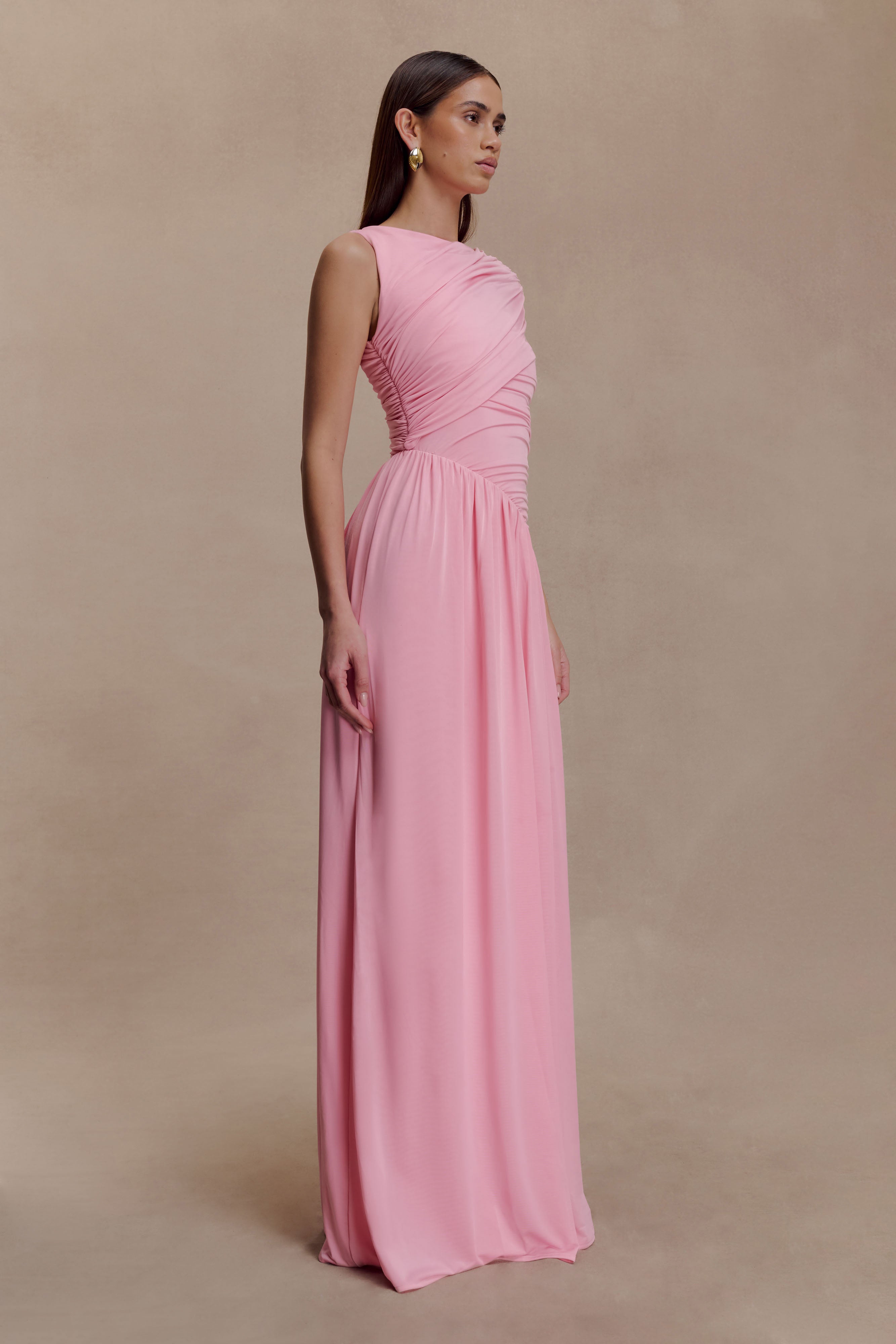 Ayeshya Slinky Asymmetric Maxi Dress - Candy Pink - Image 4