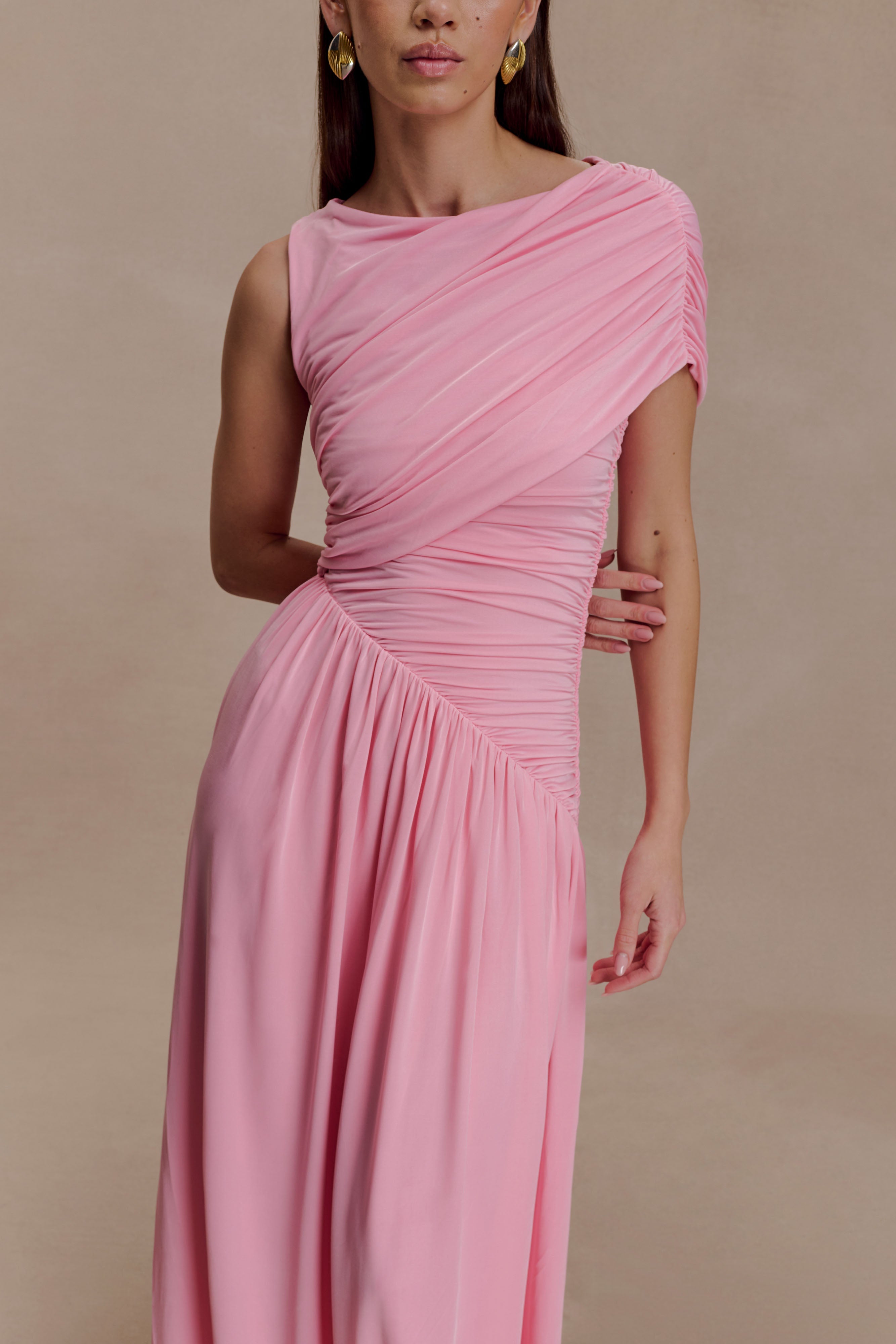 Ayeshya Slinky Asymmetric Maxi Dress - Candy Pink - Image 3