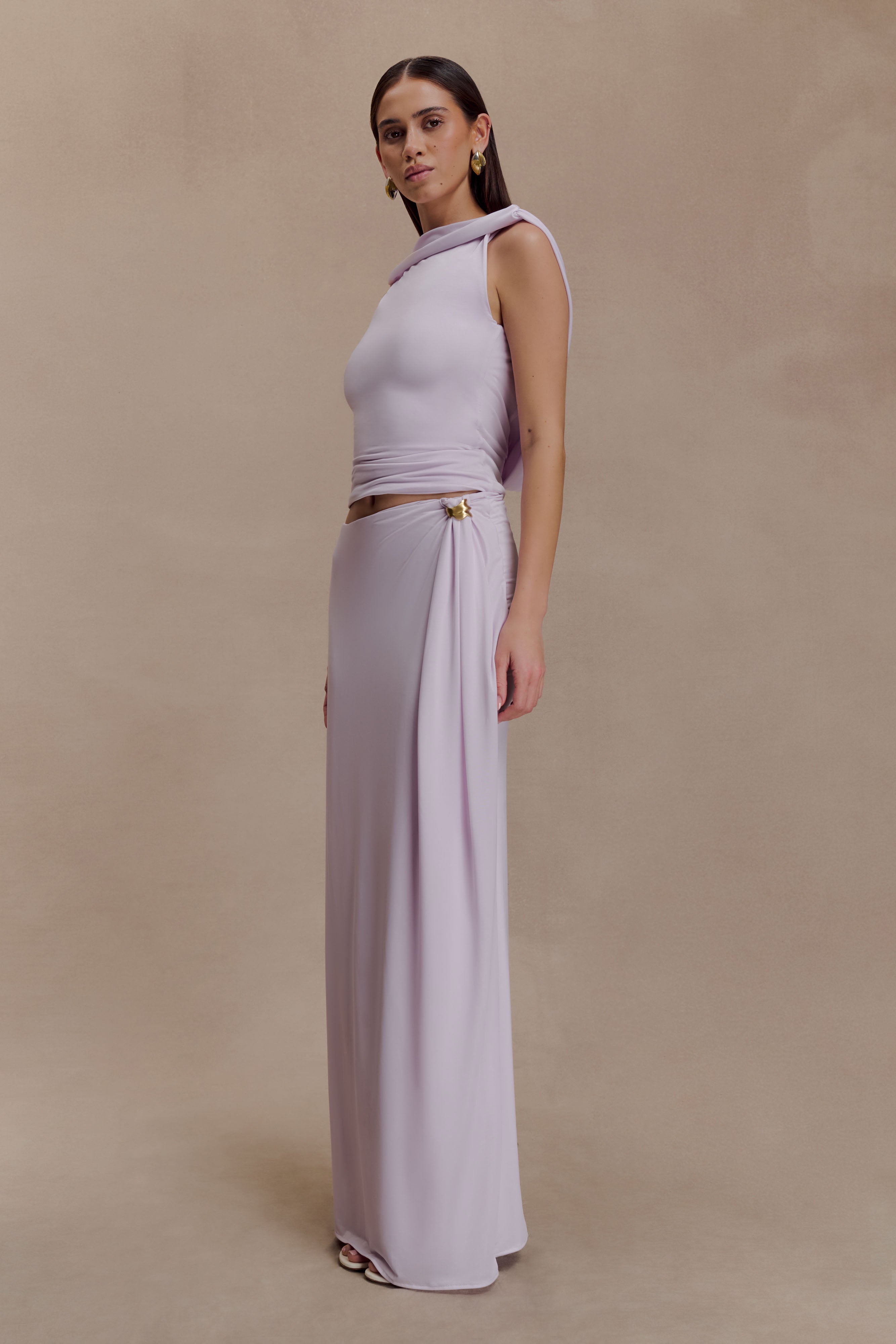 Bridget Slinky Maxi Skirt With Hardware - Dusty Lilac - Image 3