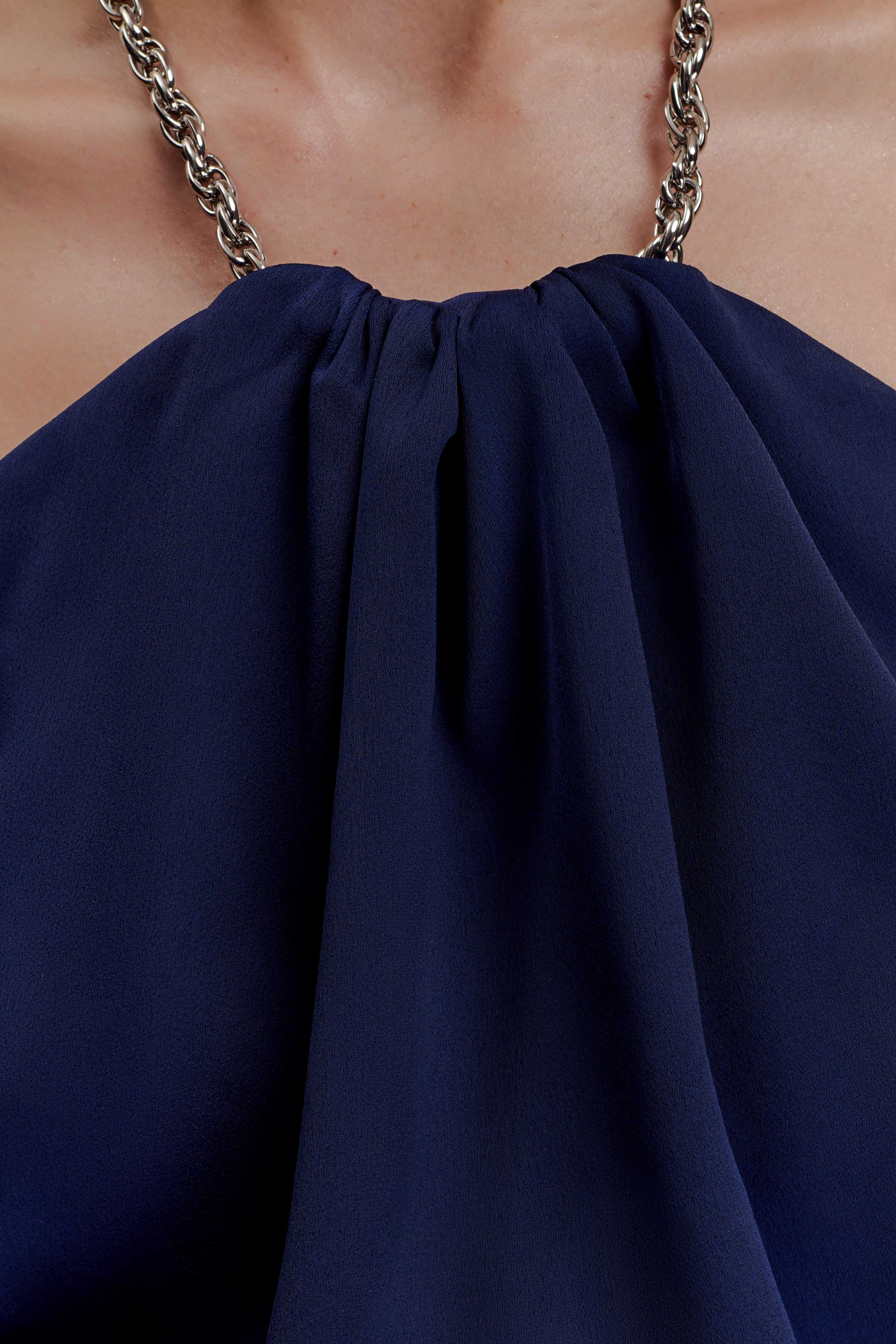 Elina Satin Necklace Maxi Dress - Navy - Image 5