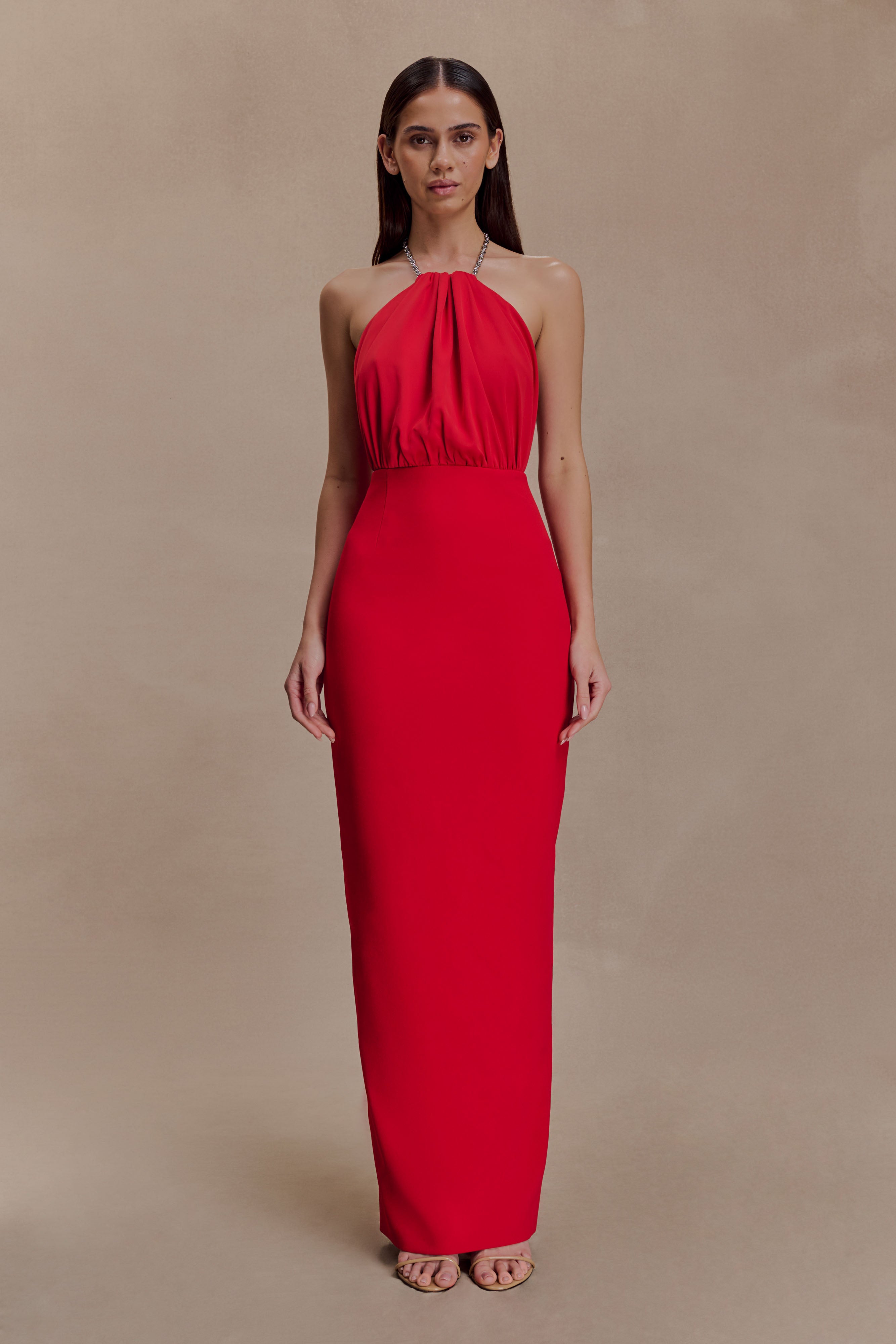 Elina Satin Necklace Maxi Dress - Red - Image 5