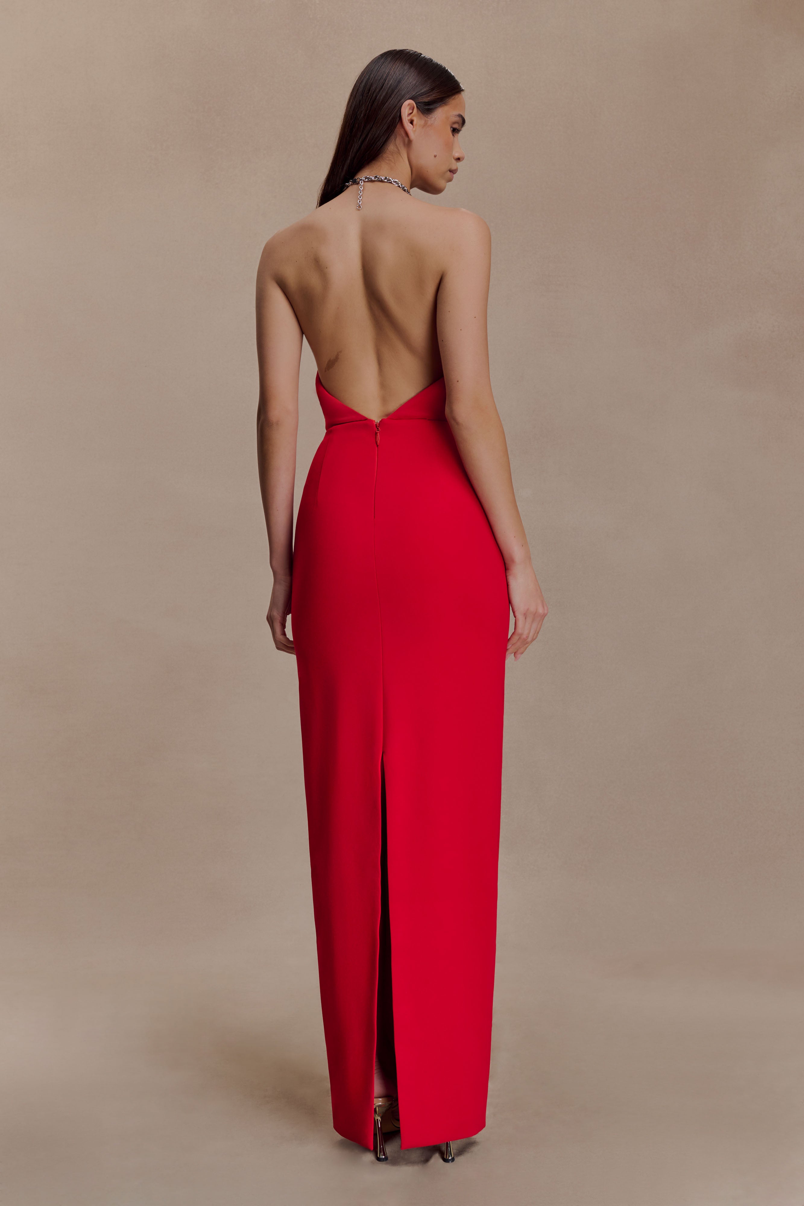 Alternative view of Elina Satin Necklace Maxi Dress - Red