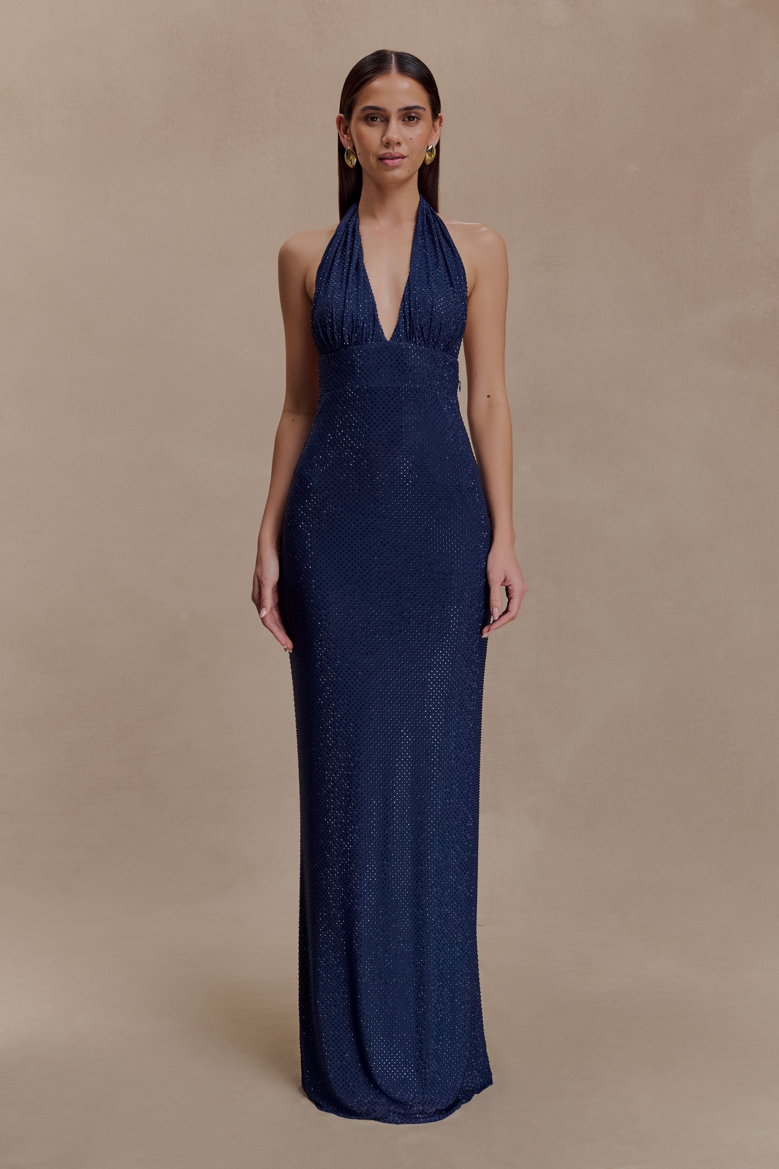 Harriet Halter Neck Diamante Maxi Dress - Navy - Image 6