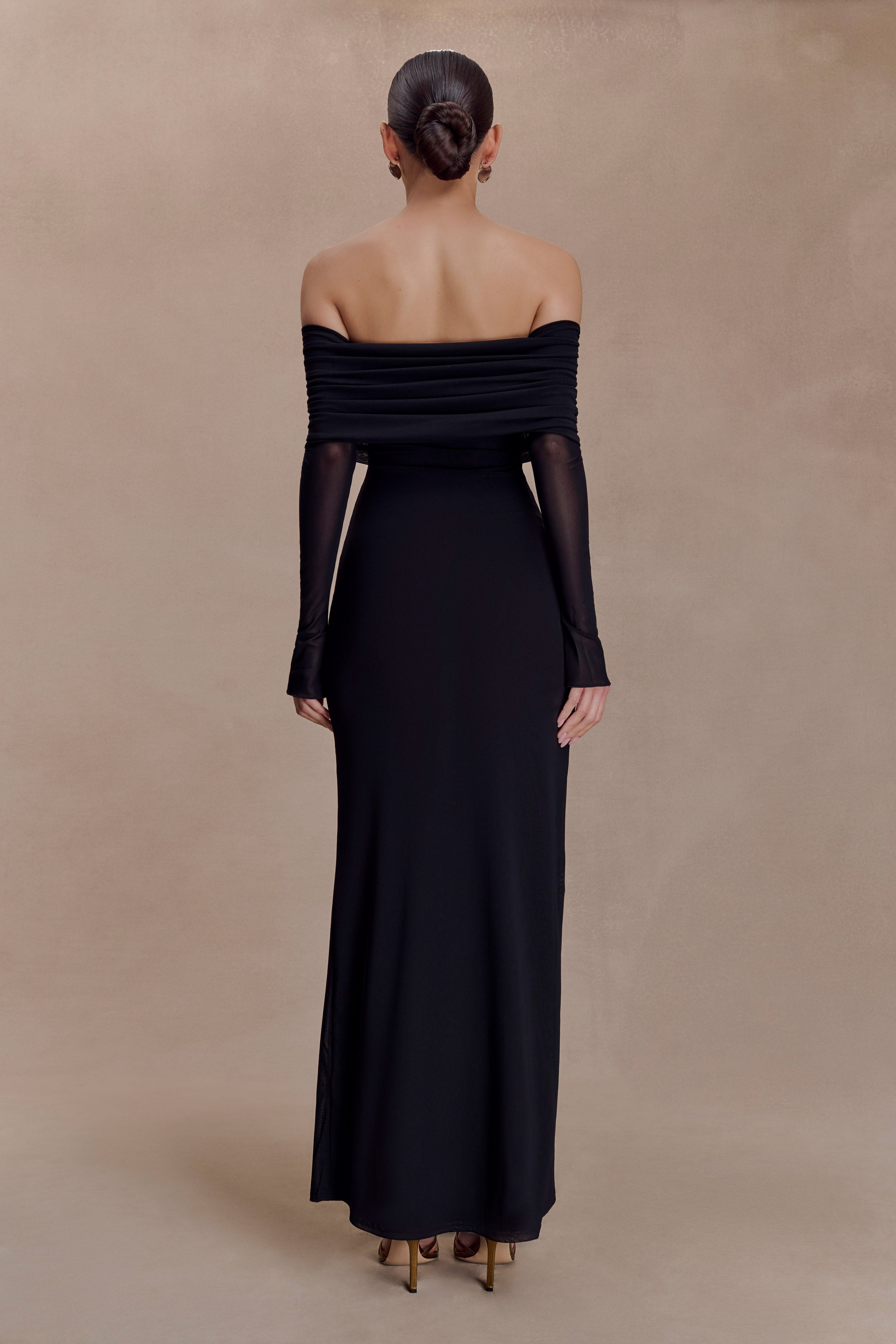 Josie Off Shoulder Mesh Maxi Dress - Black - Image 2