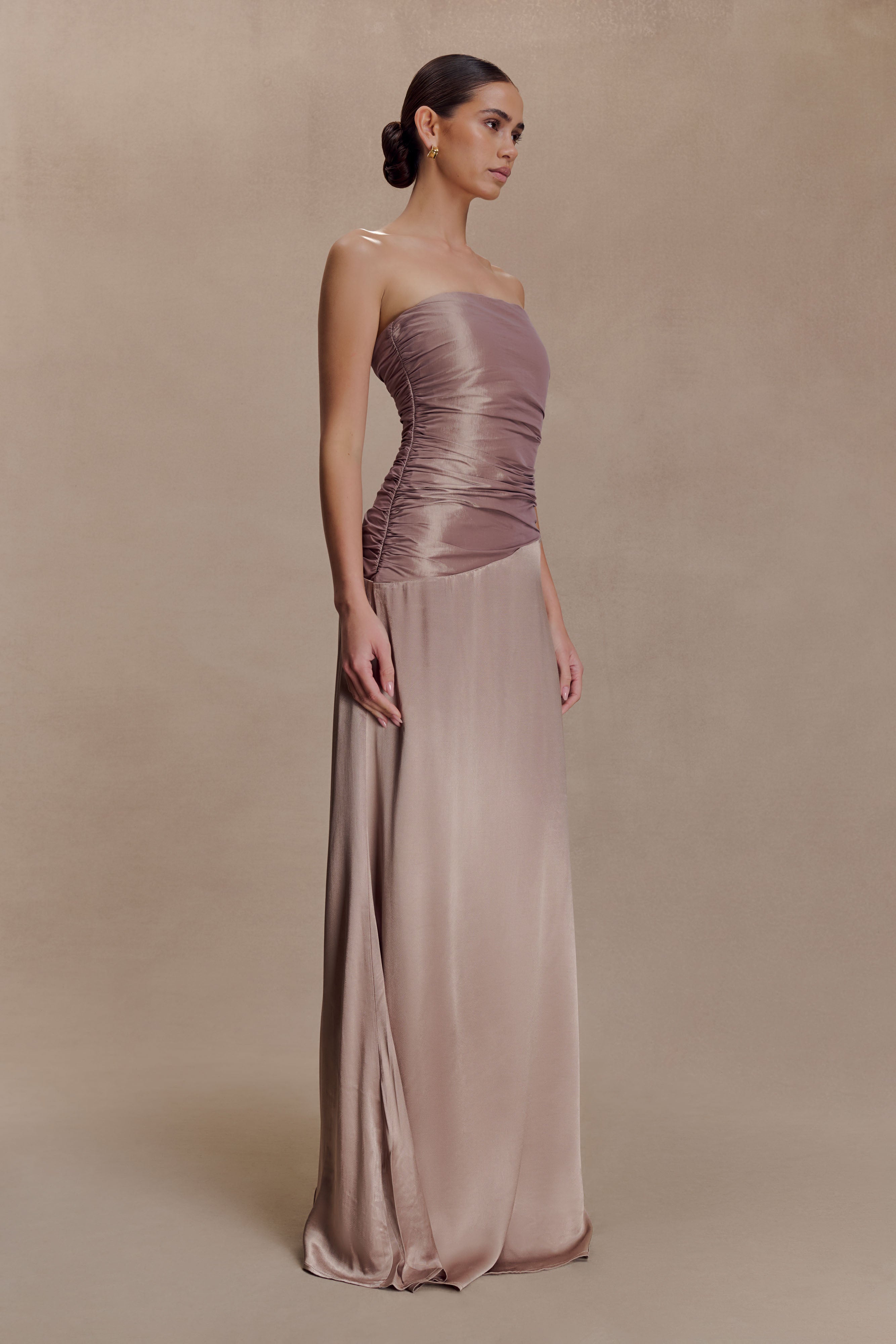 Serena Strapless Taffeta Maxi Dress - Bronze Taupe - Image 9