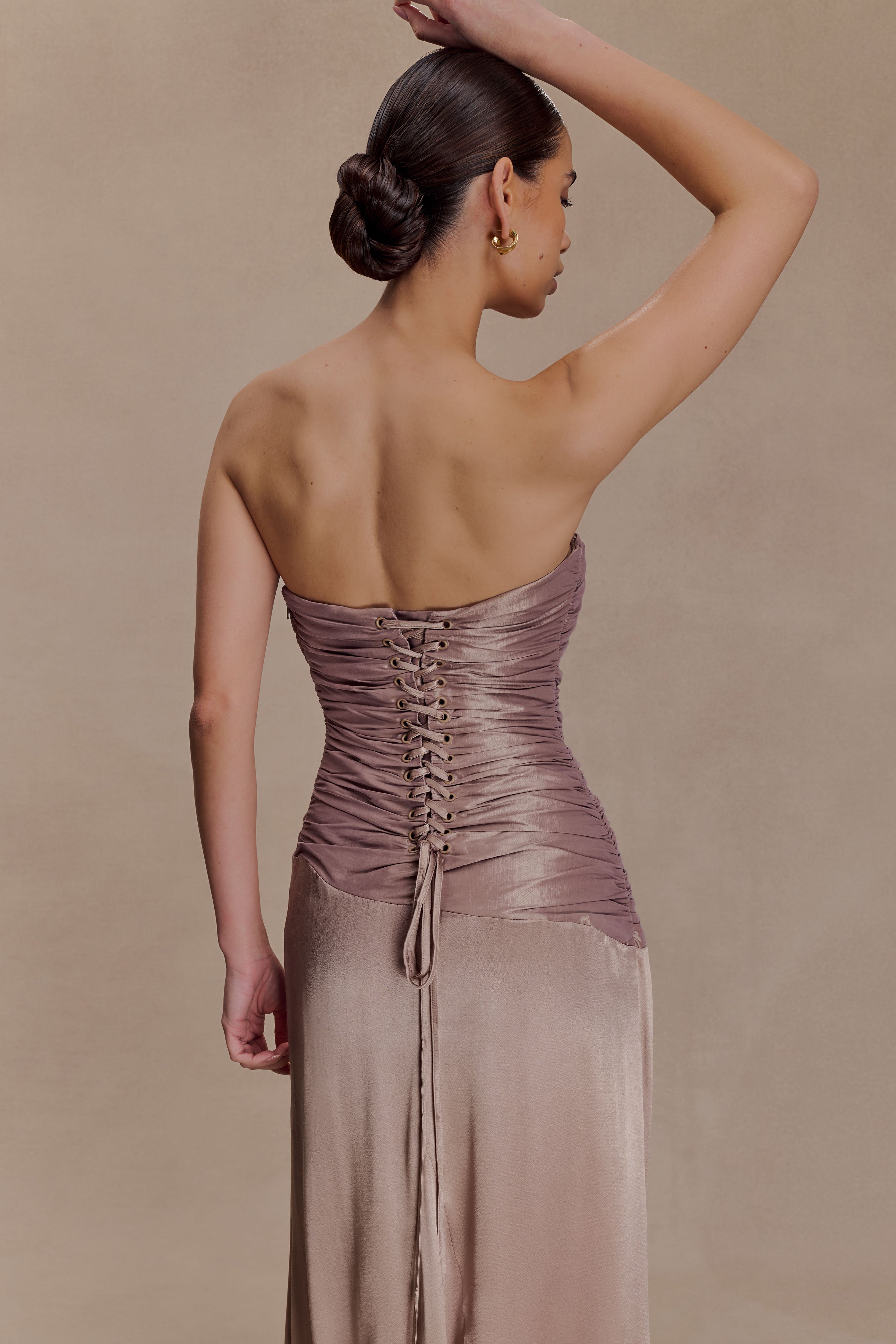 Serena Strapless Taffeta Maxi Dress - Bronze Taupe - Image 8