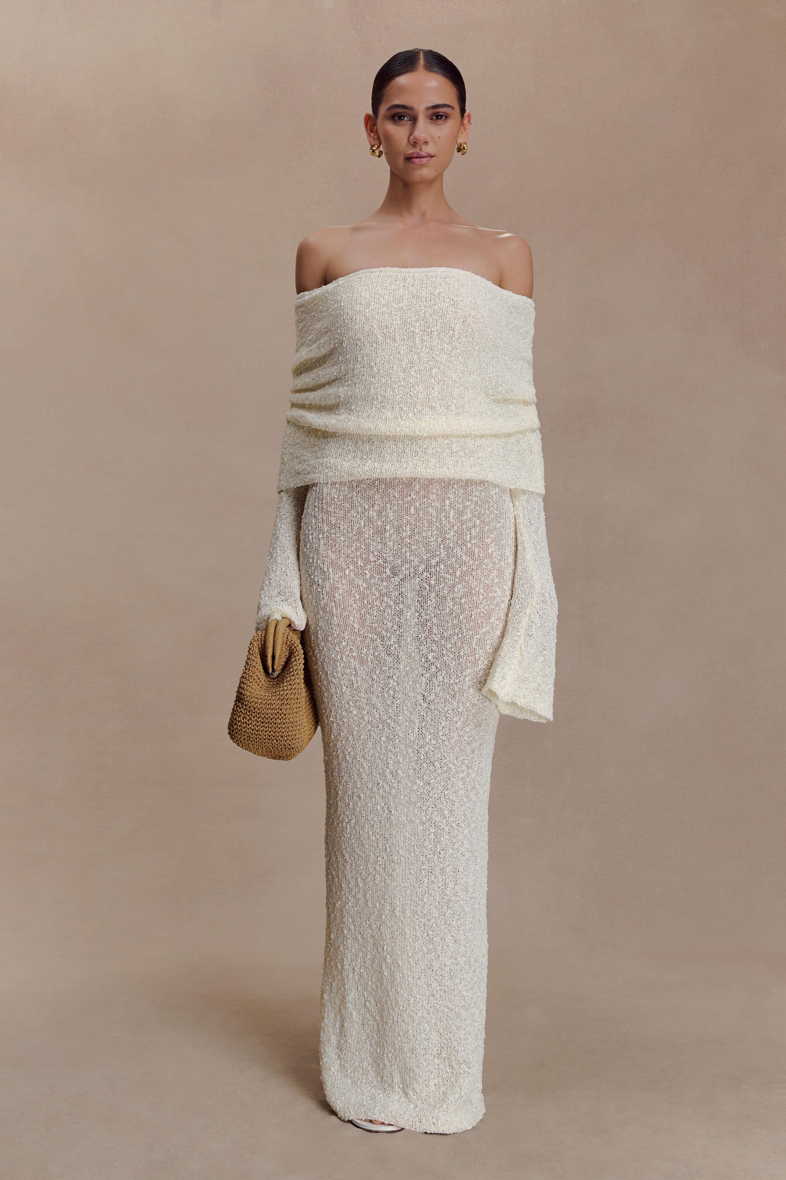Marisol Off Shoulder Boucle Maxi Dress - Ivory - Image 4