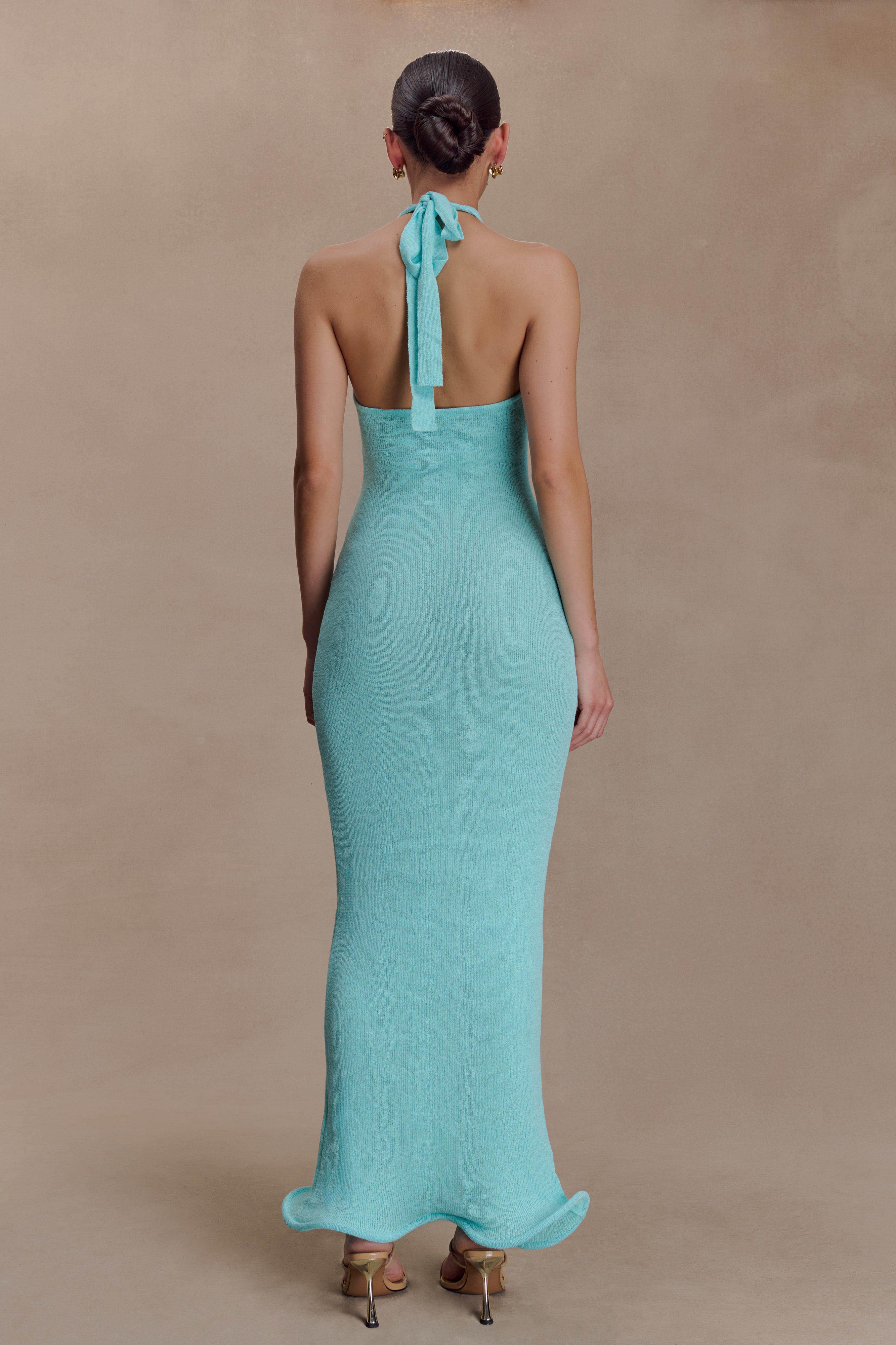 Alternative view of Melodie Halter Knit Maxi Dress - Cyan Blue