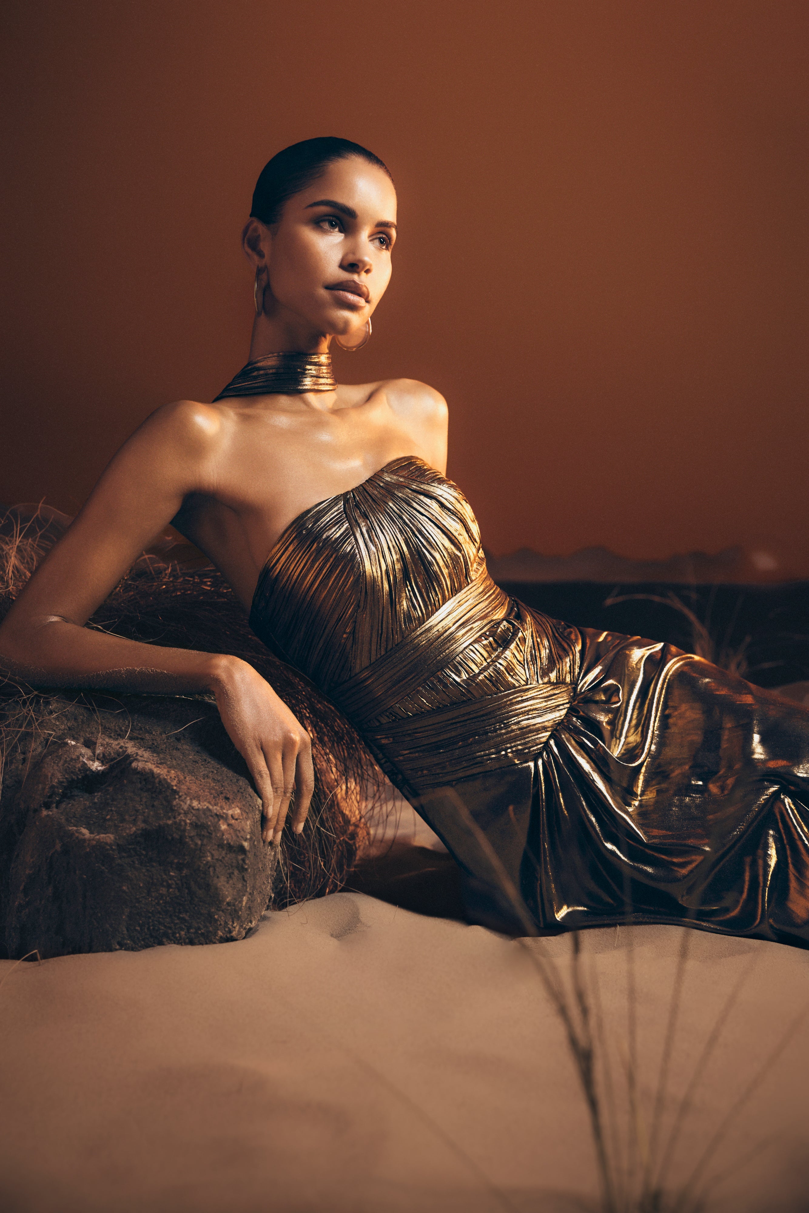 Alternative view of Clemence Plisse Maxi Dress - Gold
