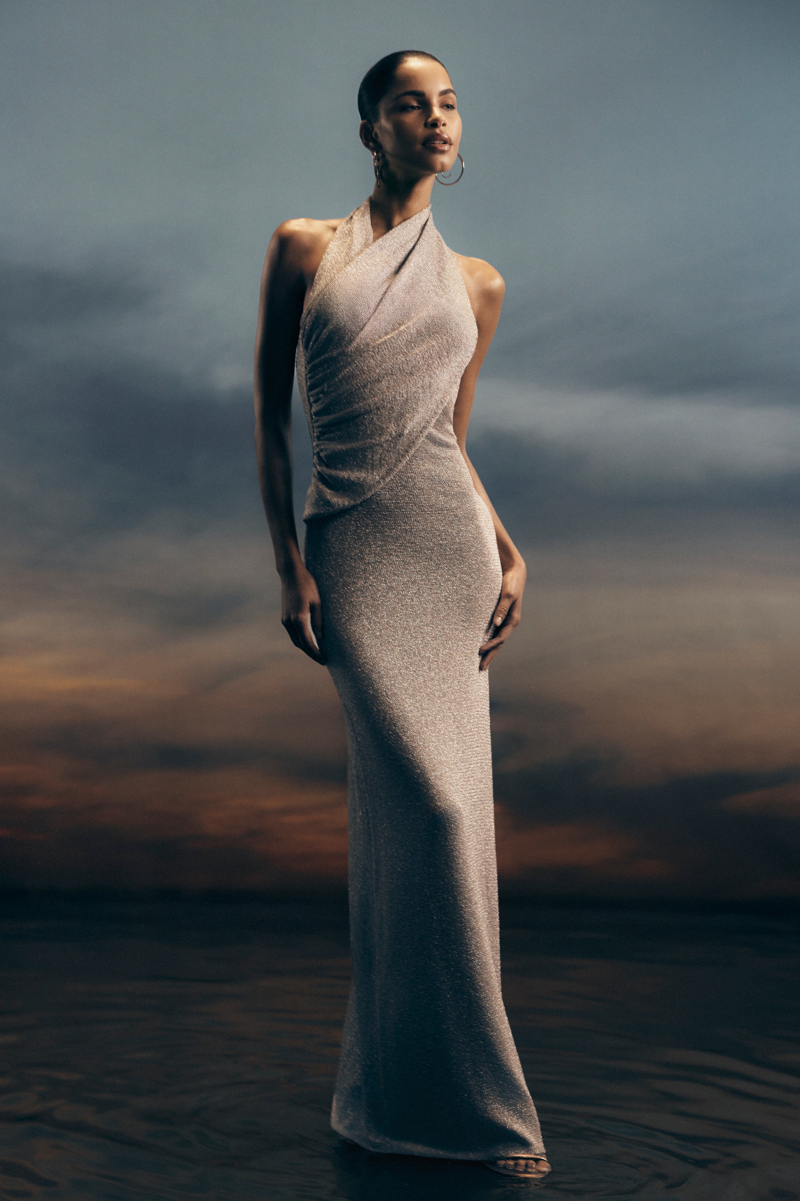 Alternative view of Elma Lurex Knit Halter Maxi Dress - Silver