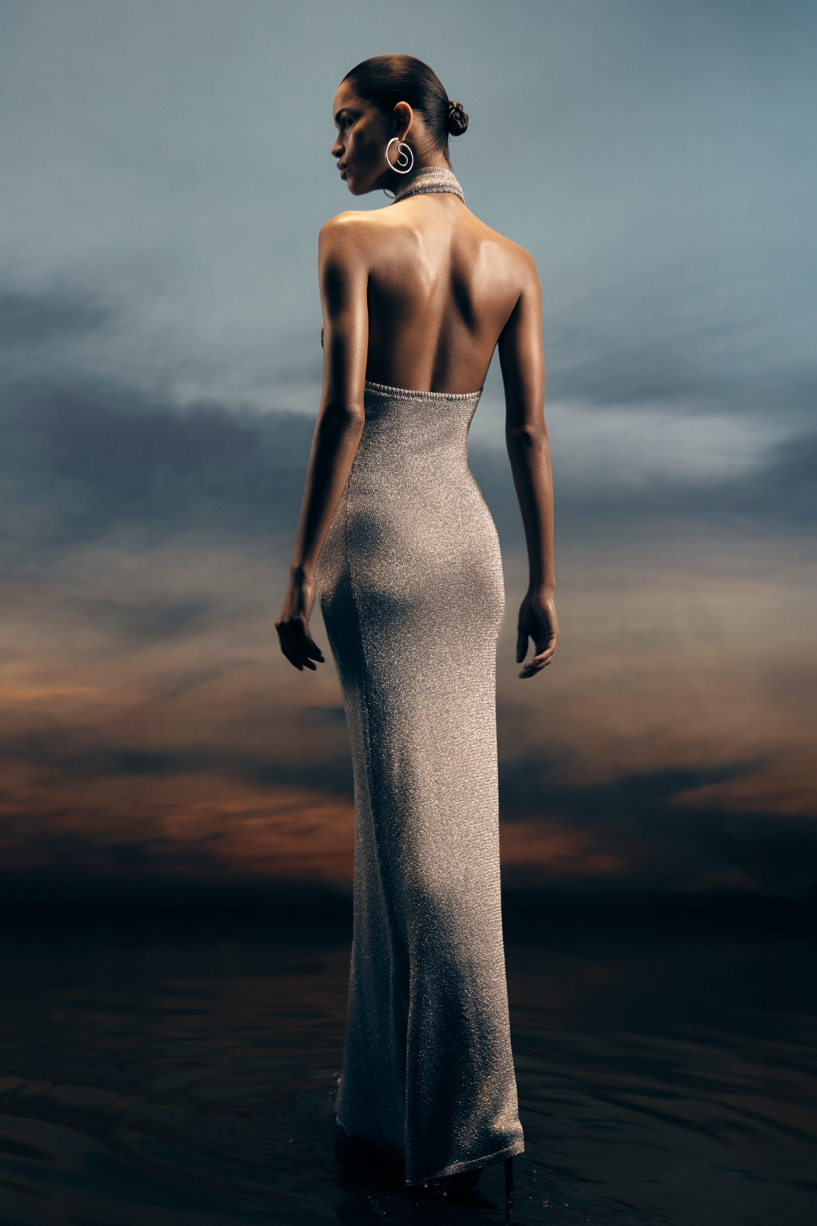 Elma Lurex Knit Halter Maxi Dress - Silver - Image 3