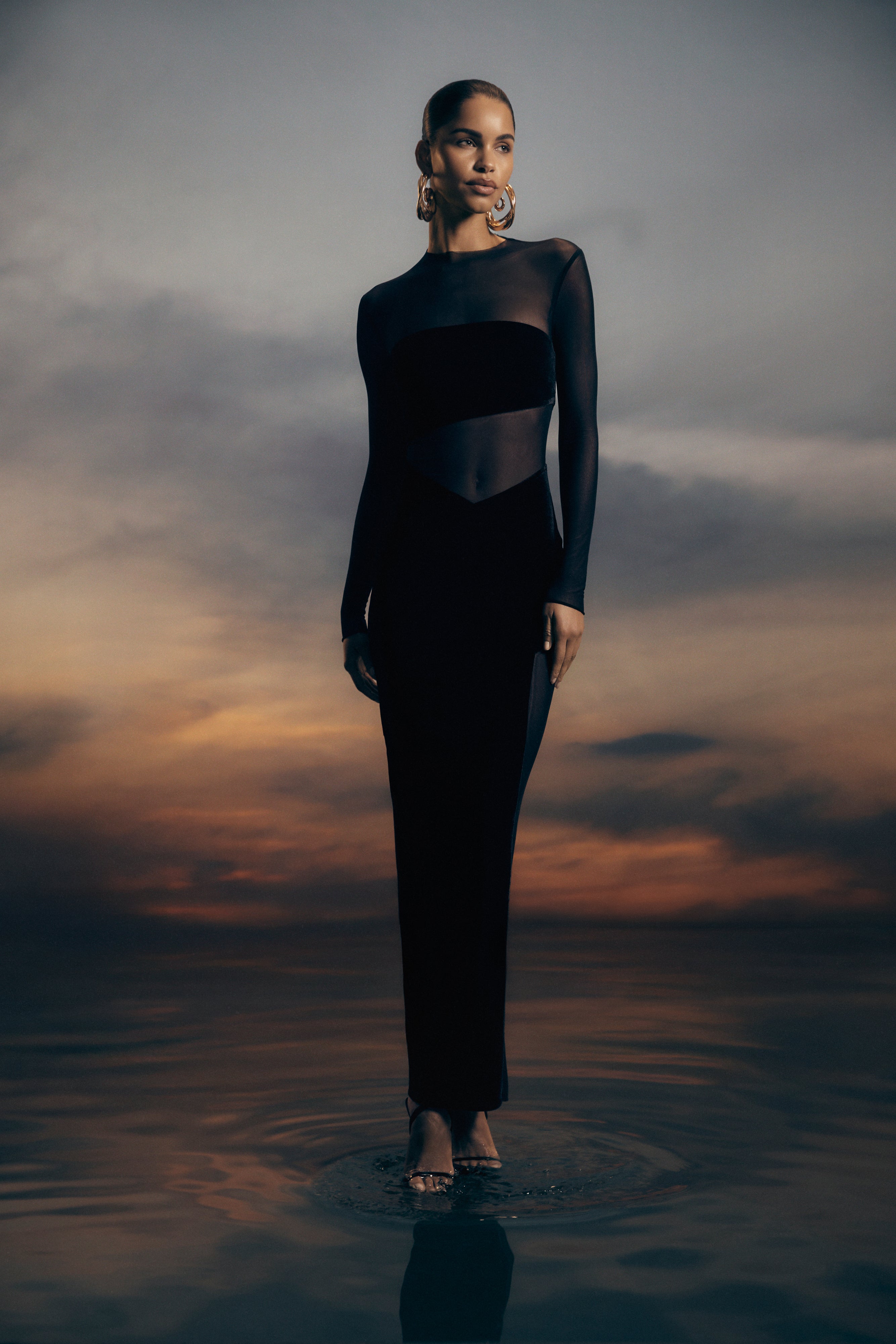 Davina Velvet And Mesh Maxi Dress - Black - Image 4