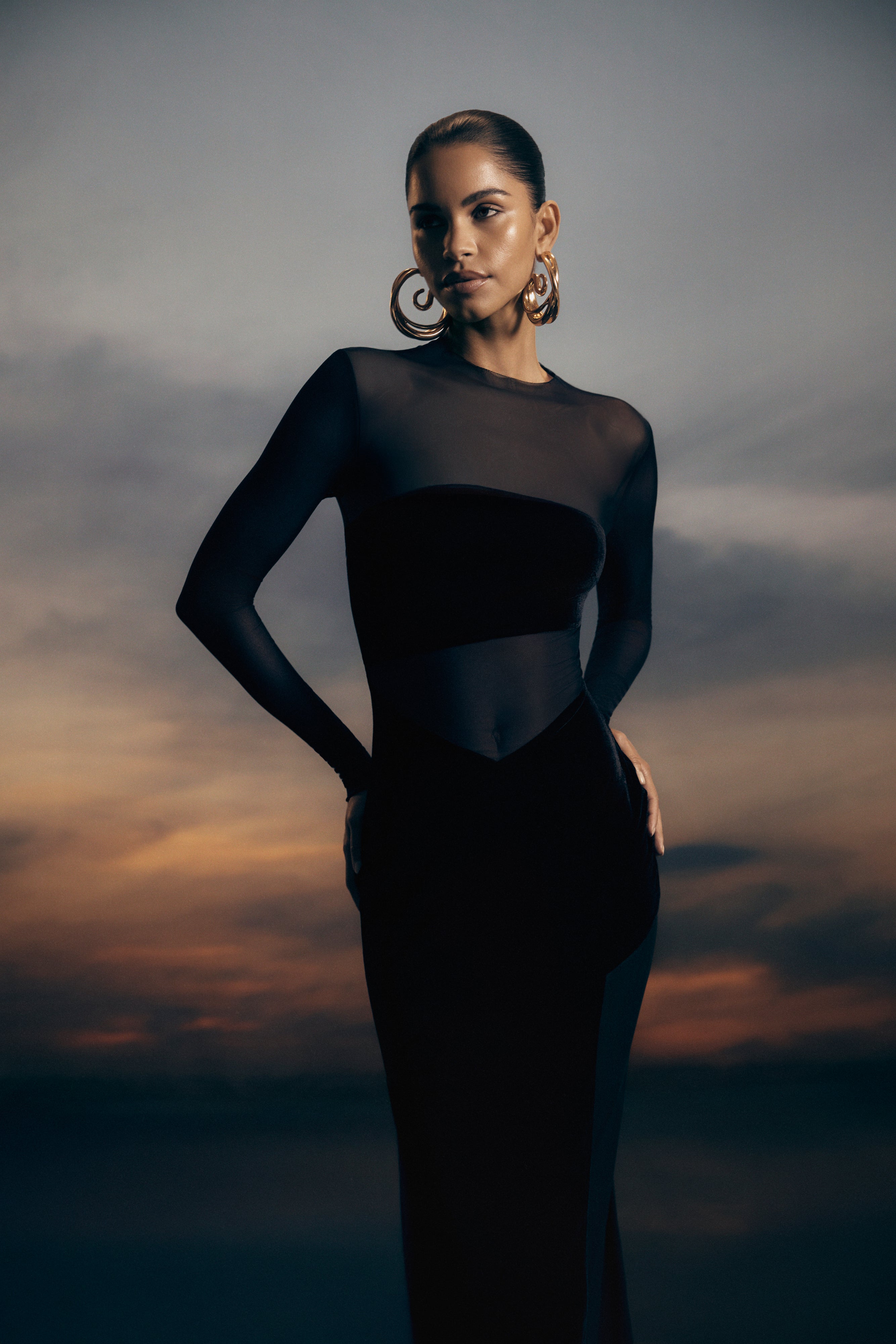 Davina Velvet And Mesh Maxi Dress - Black - Image 5