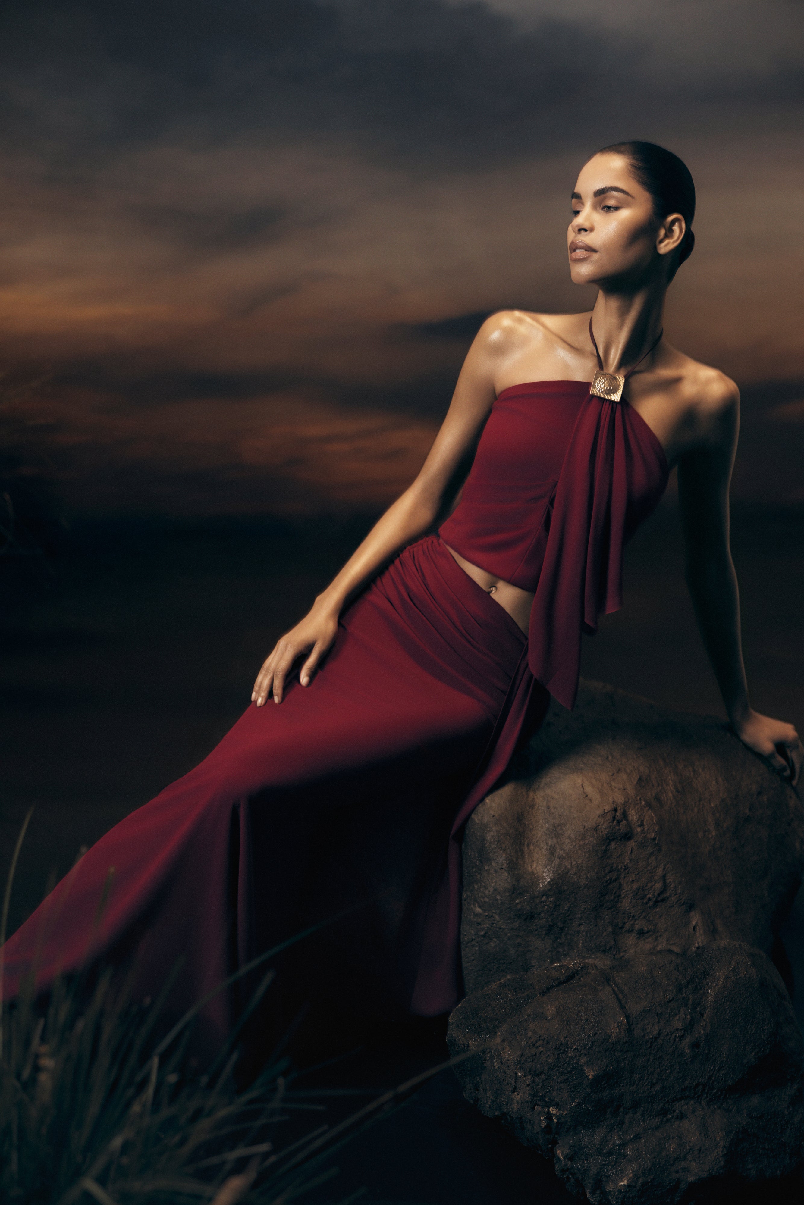 Celina Chiffon Overlay Maxi Skirt - Cherry Red - Image 3