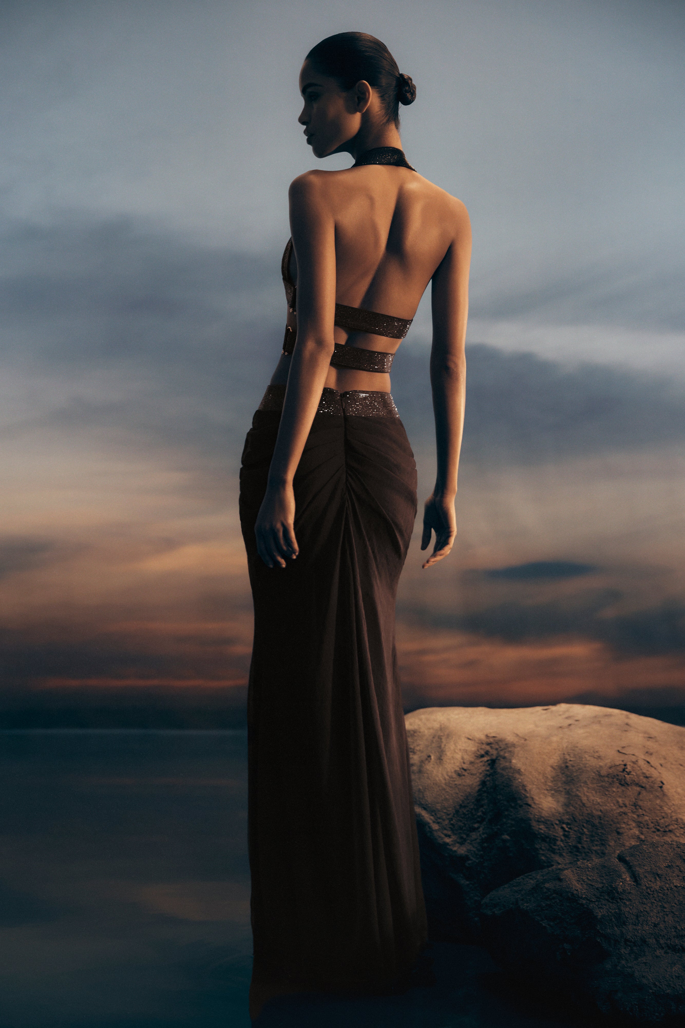 Alternative view of Siren Satin And Diamante Maxi Skirt - Dark Chocolate