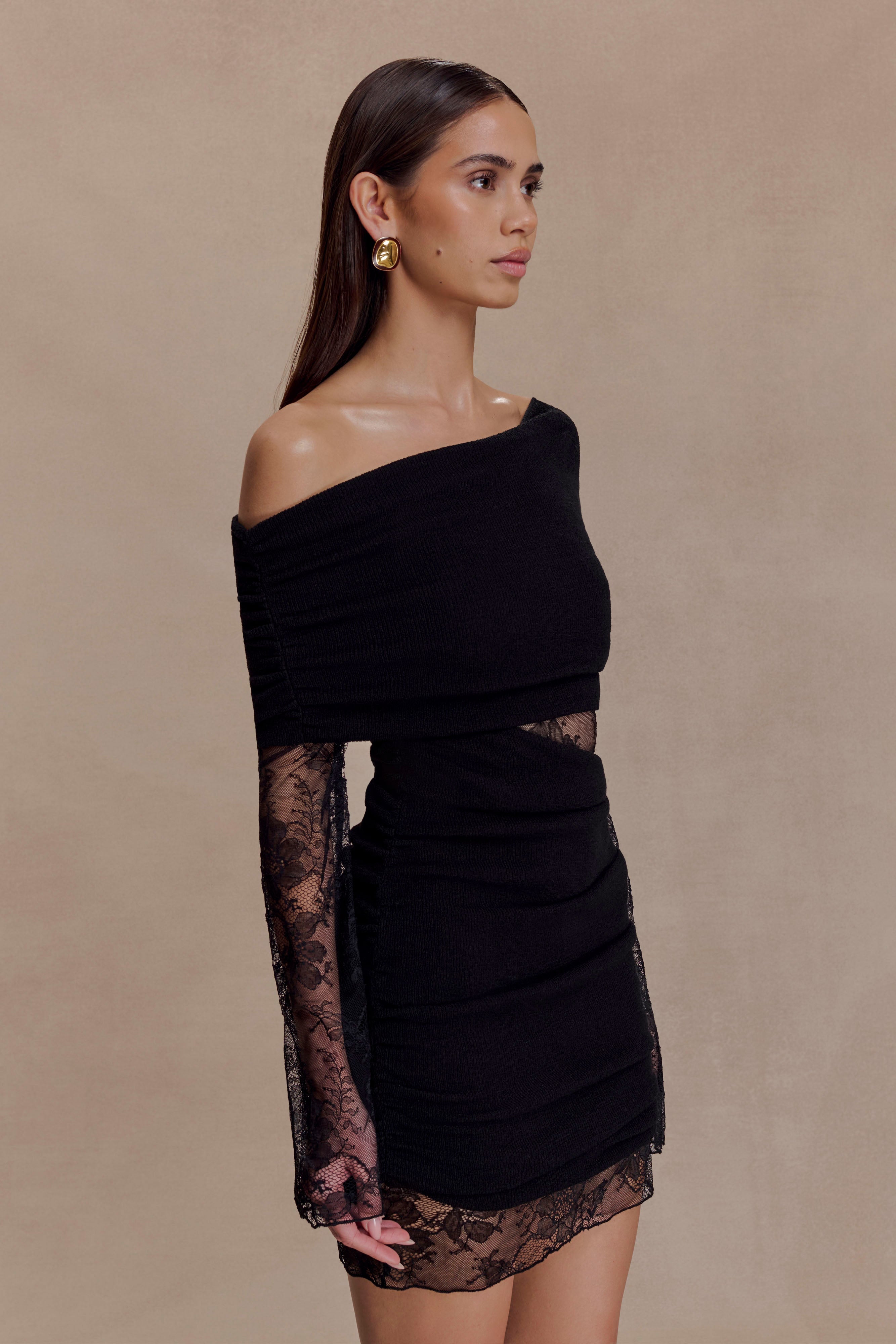 Luxie Lace Knit Mini Dress - Black - Image 4