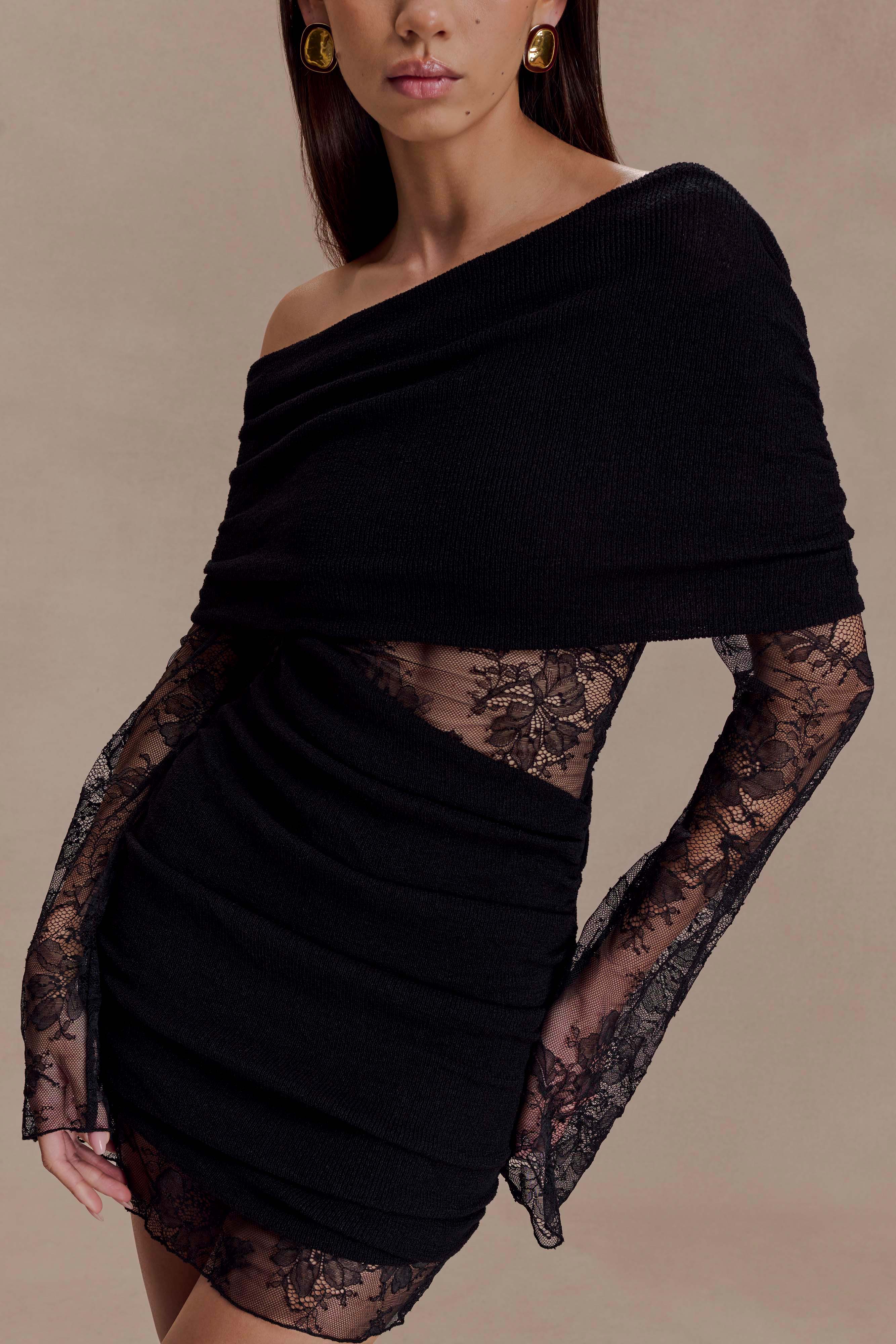Luxie Lace Knit Mini Dress - Black - Image 3