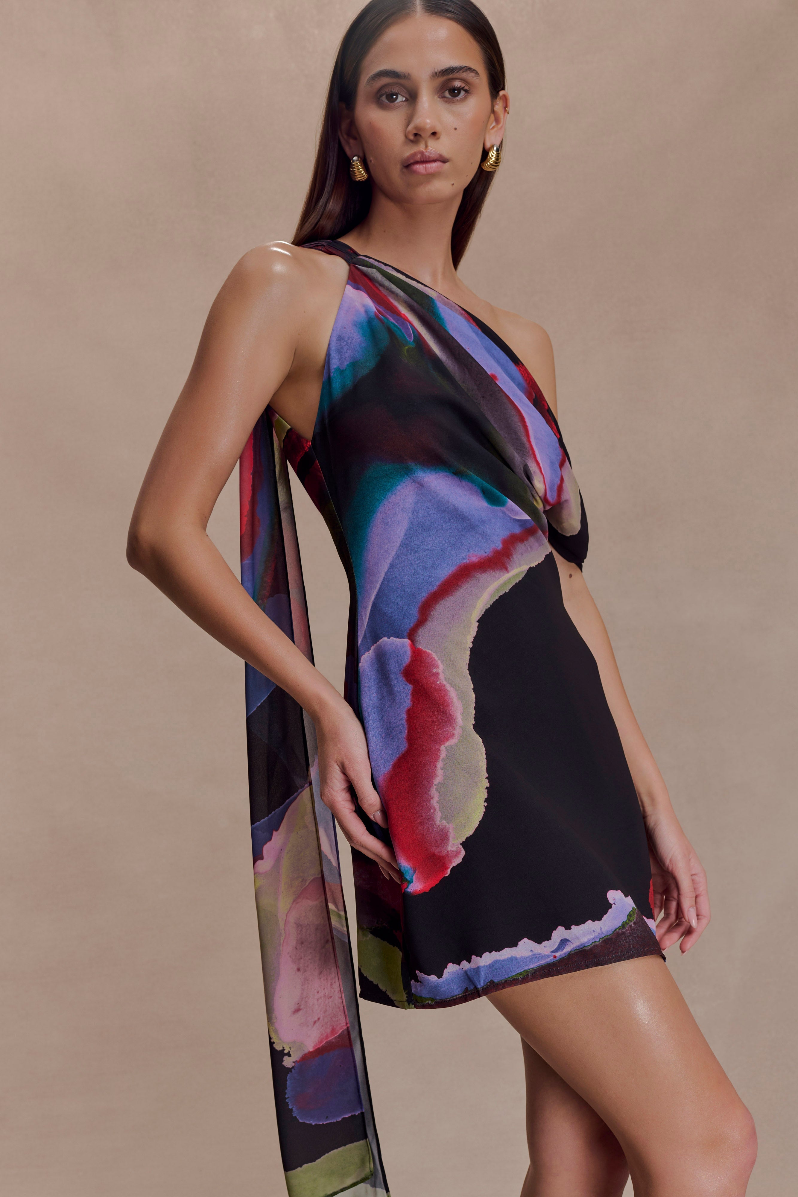 Daisie Chiffon Mini Dress - Multi Fluid Reverie Print - Image 3