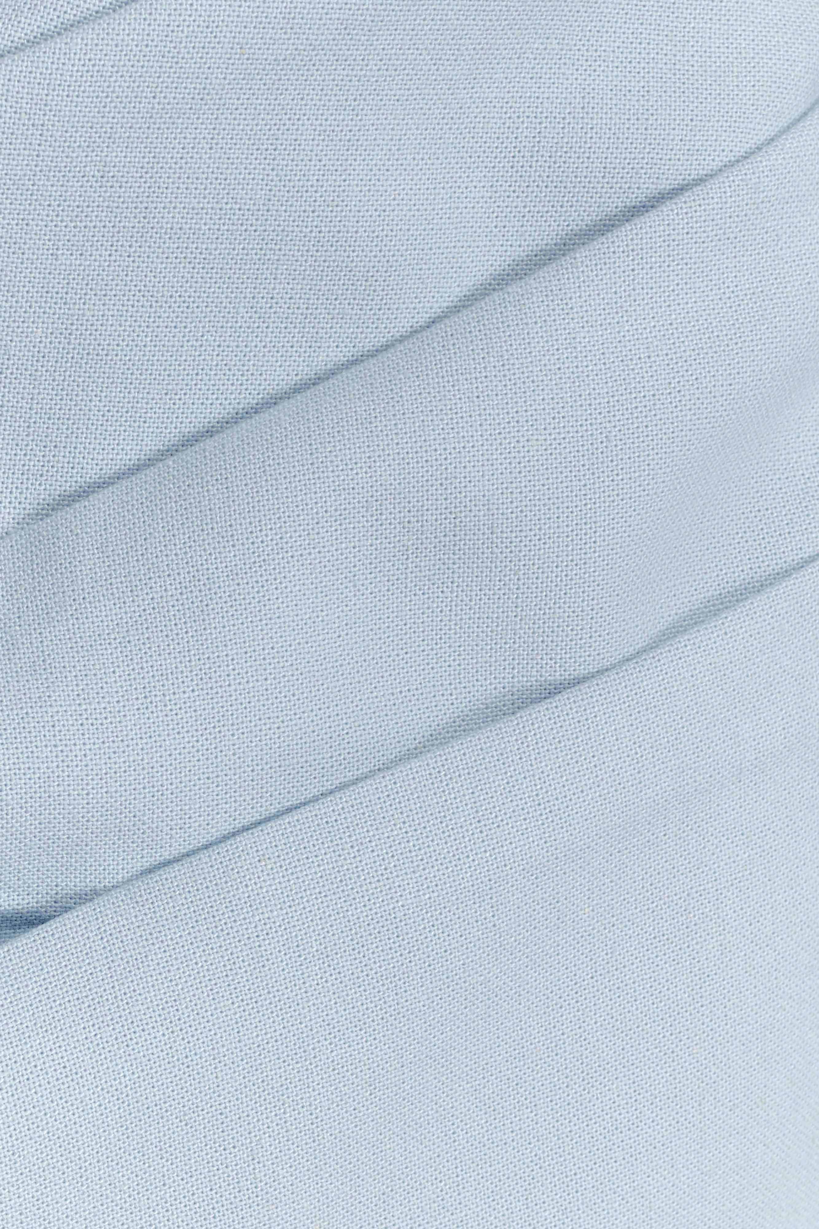 Helena One Shoulder Linen Mini Dress - Powder Blue - Image 9