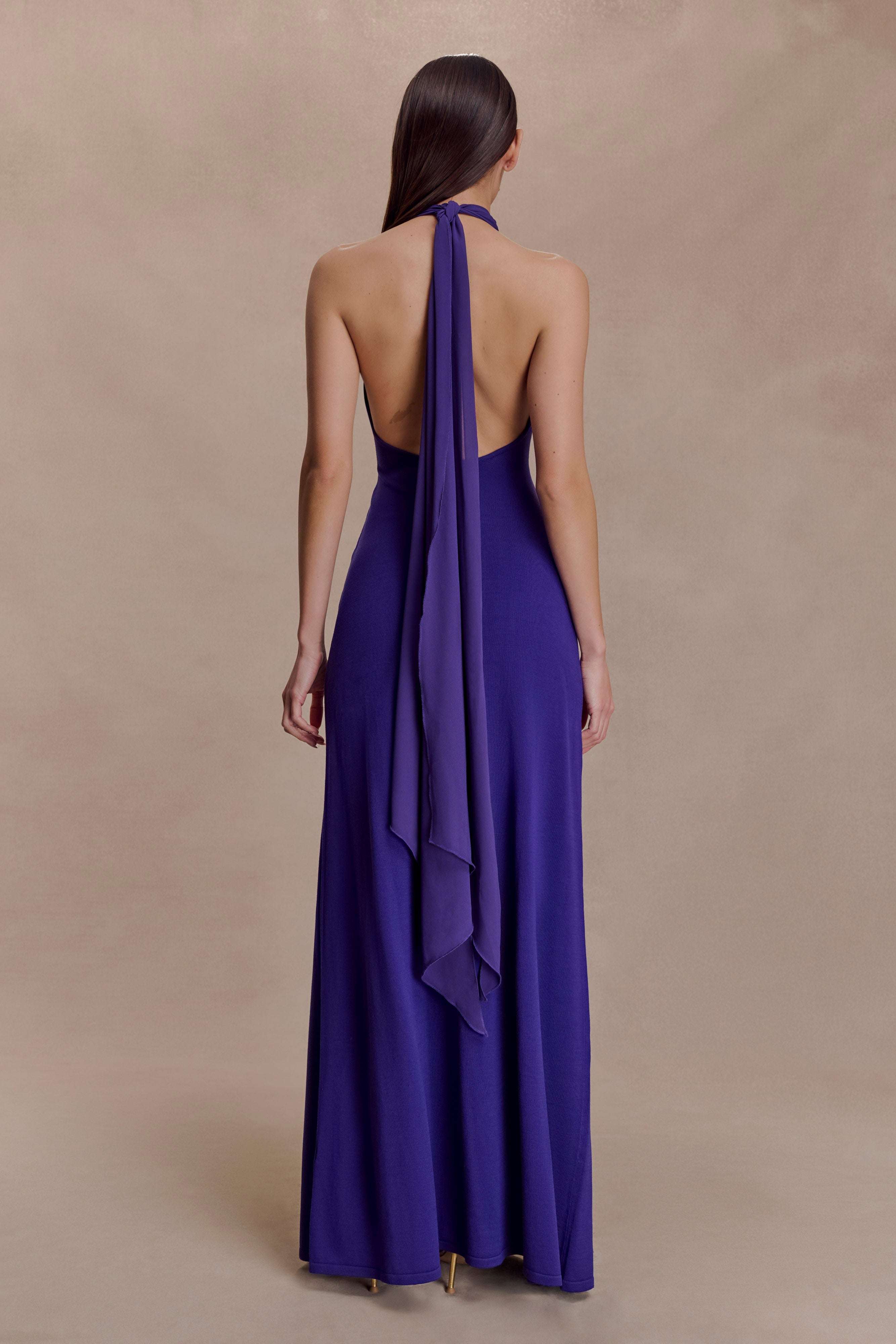 Alternative view of Ozias Halter Semi Sheer Knit Maxi Dress - Deep Purple