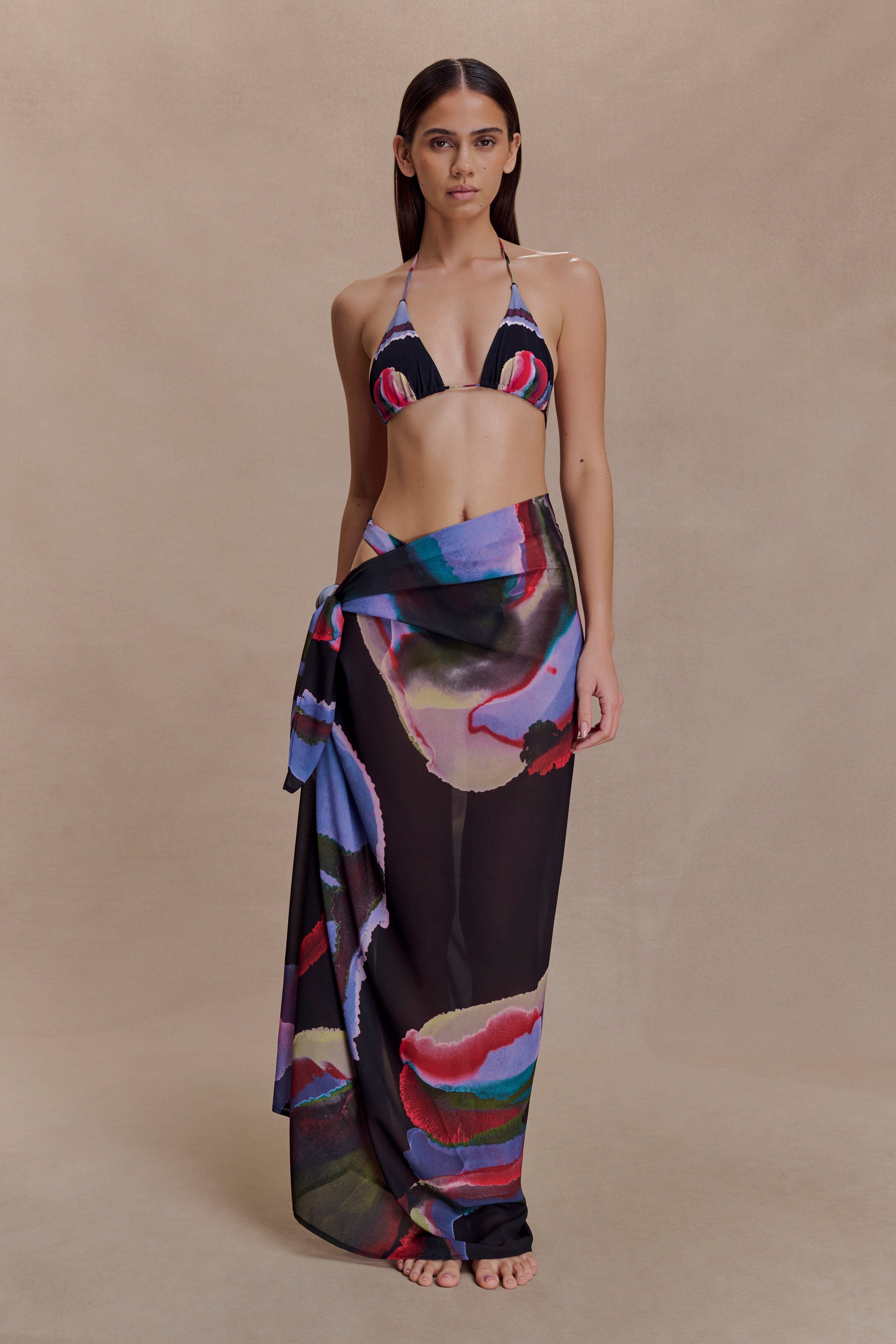 Evie Chiffon Sarong - Multi Fluid Reverie Print - Image 5
