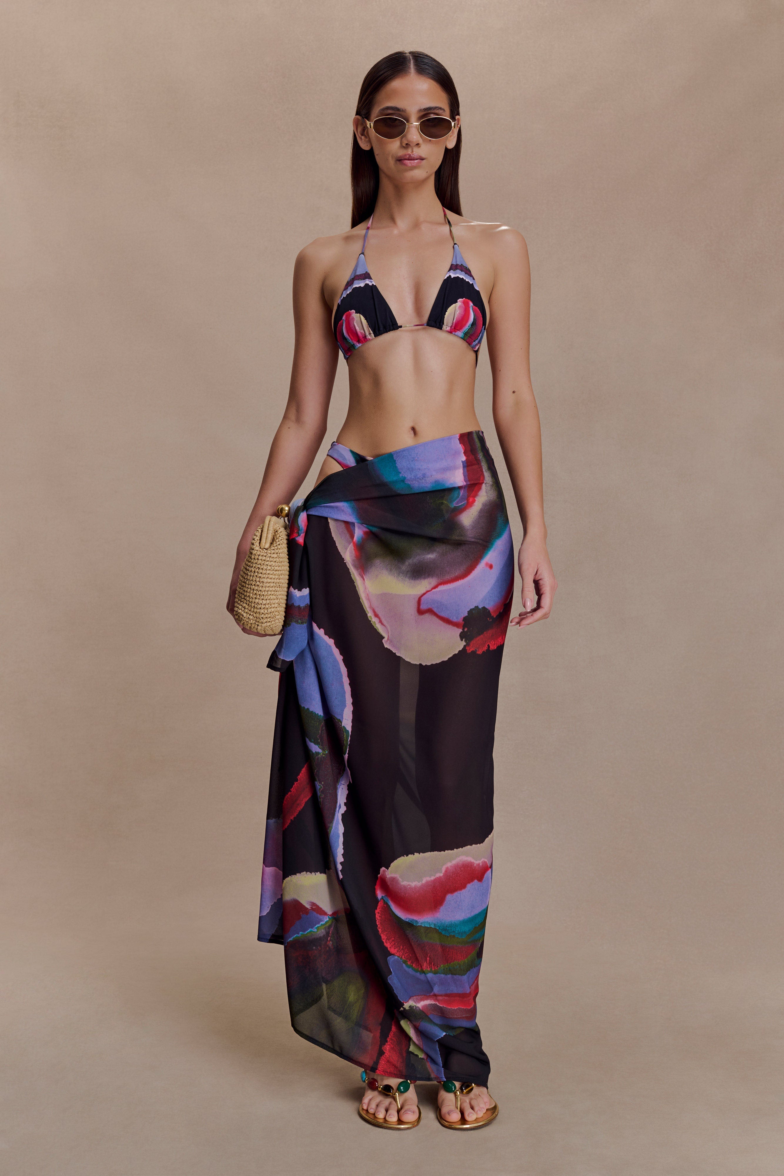 Evie Chiffon Sarong - Multi Fluid Reverie Print - Image 3