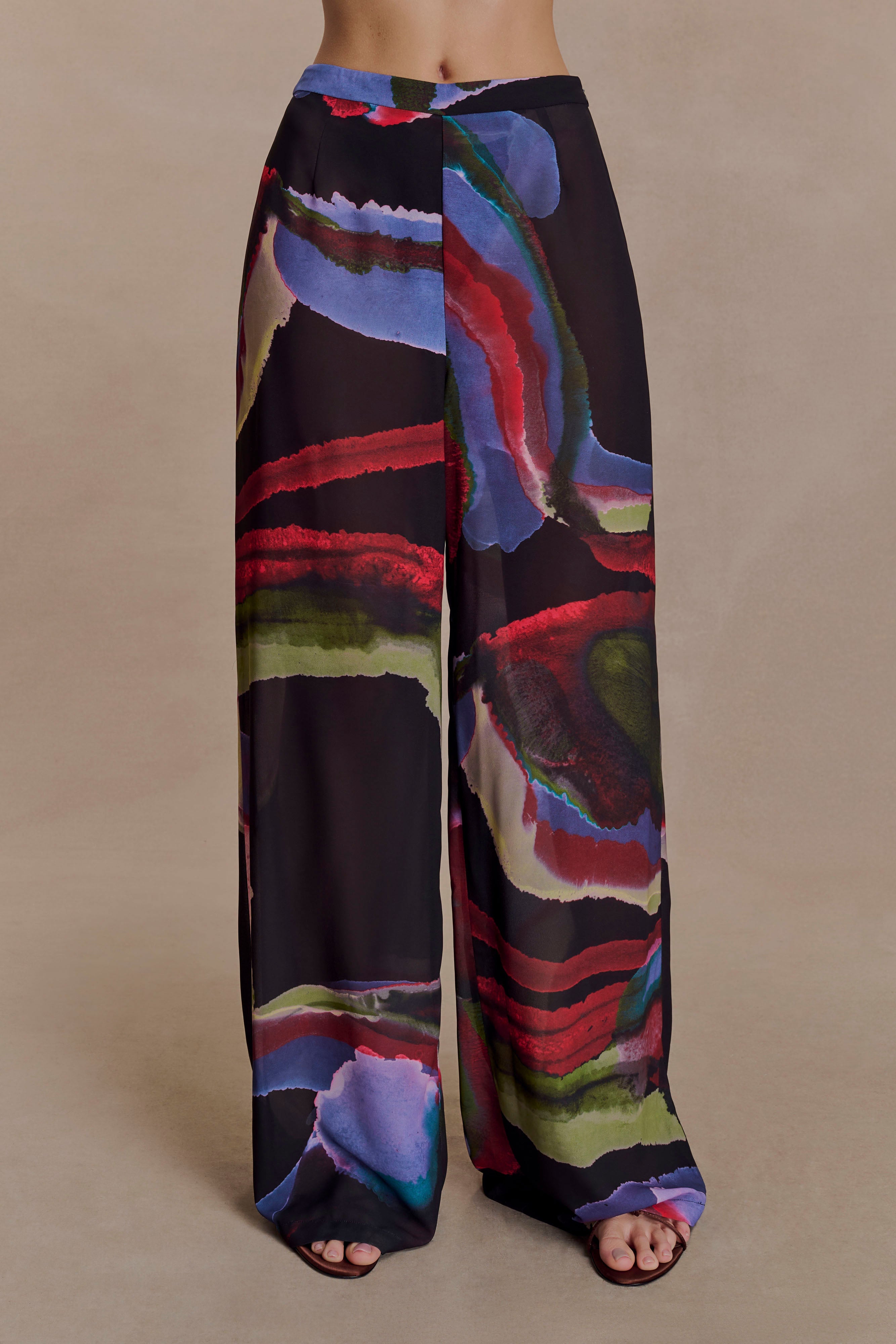 Rachel Chiffon Straight Leg Pants - Multi Fluid Reverie Print - Image 6