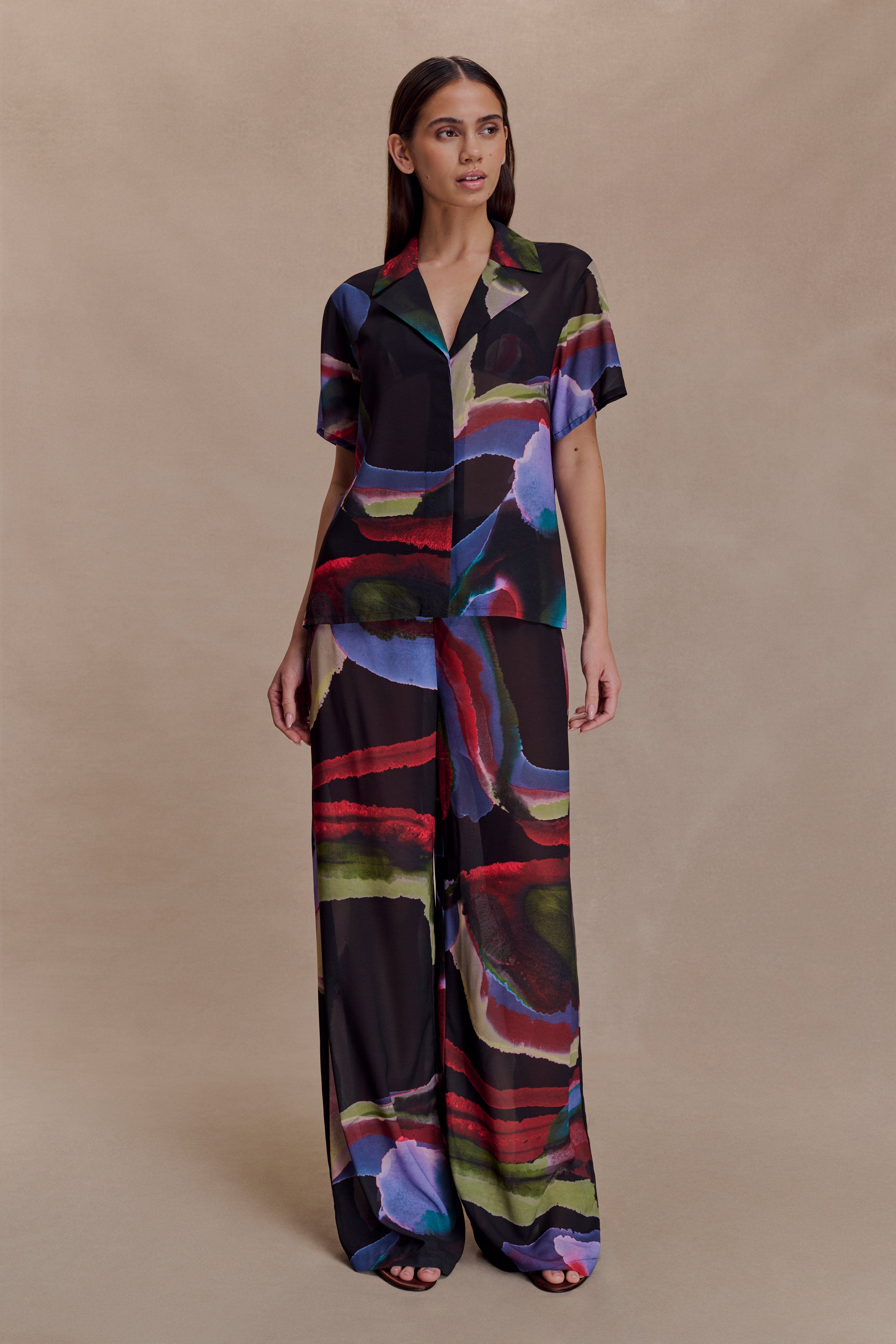 Rachel Chiffon Short Sleeve Shirt - Multi Fluid Reverie Print - Image 6