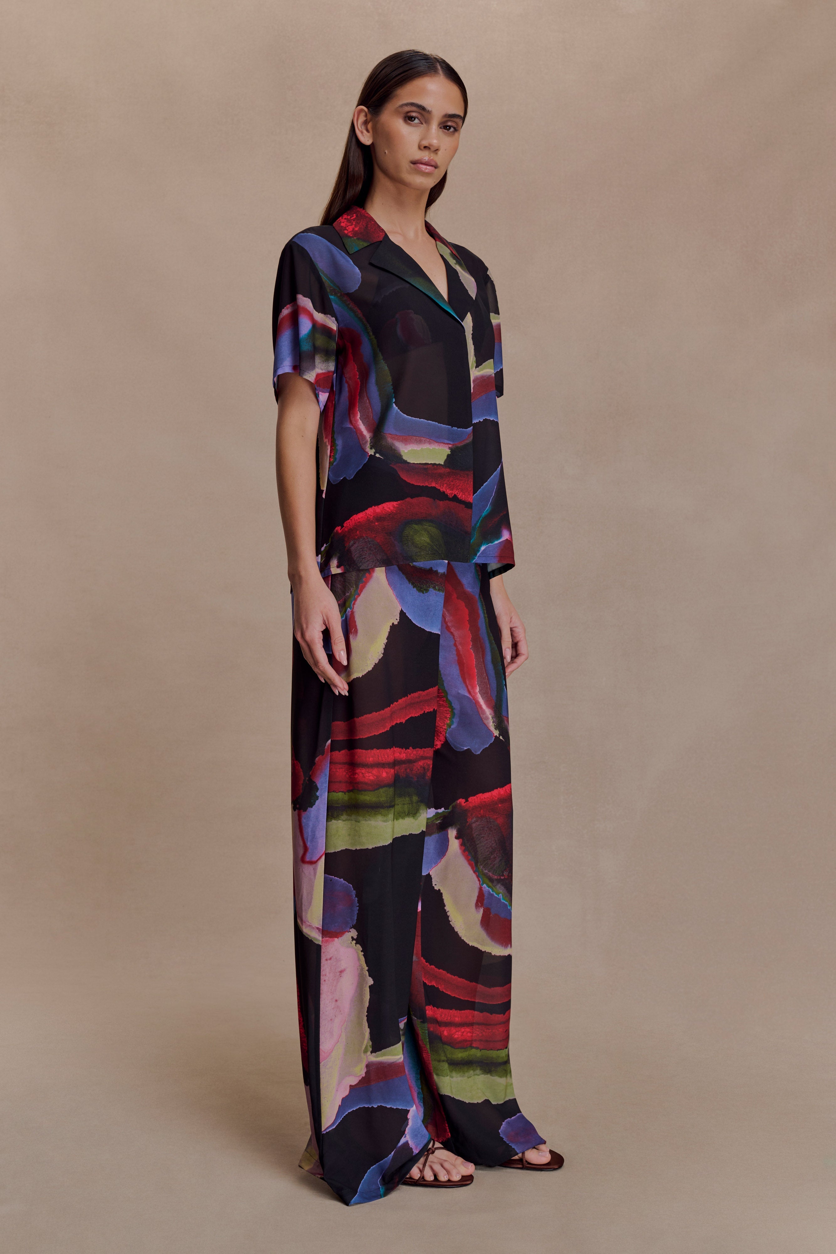 Rachel Chiffon Short Sleeve Shirt - Multi Fluid Reverie Print - Image 4