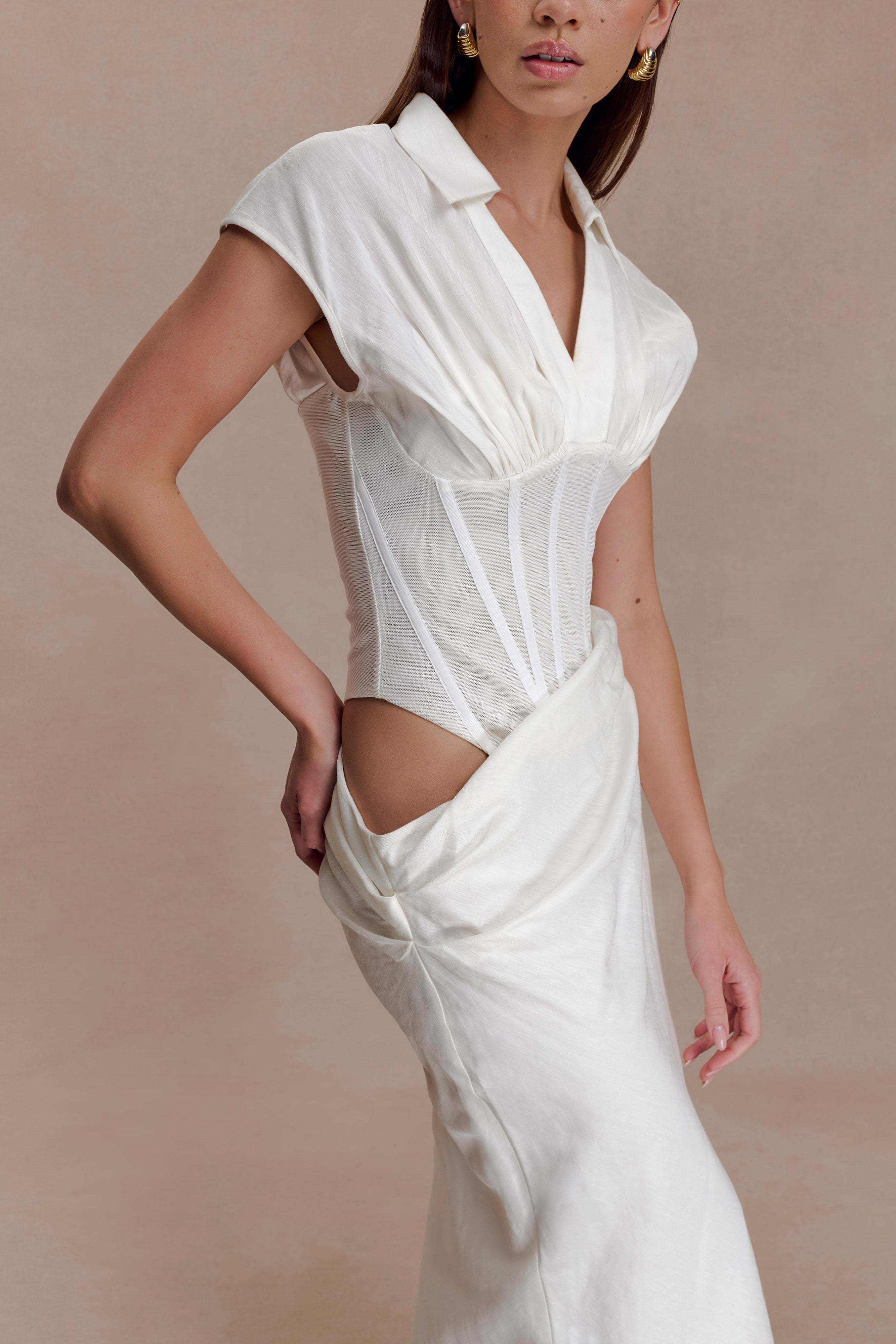 Saphira Shirt Corset Maxi Dress - White - Image 4