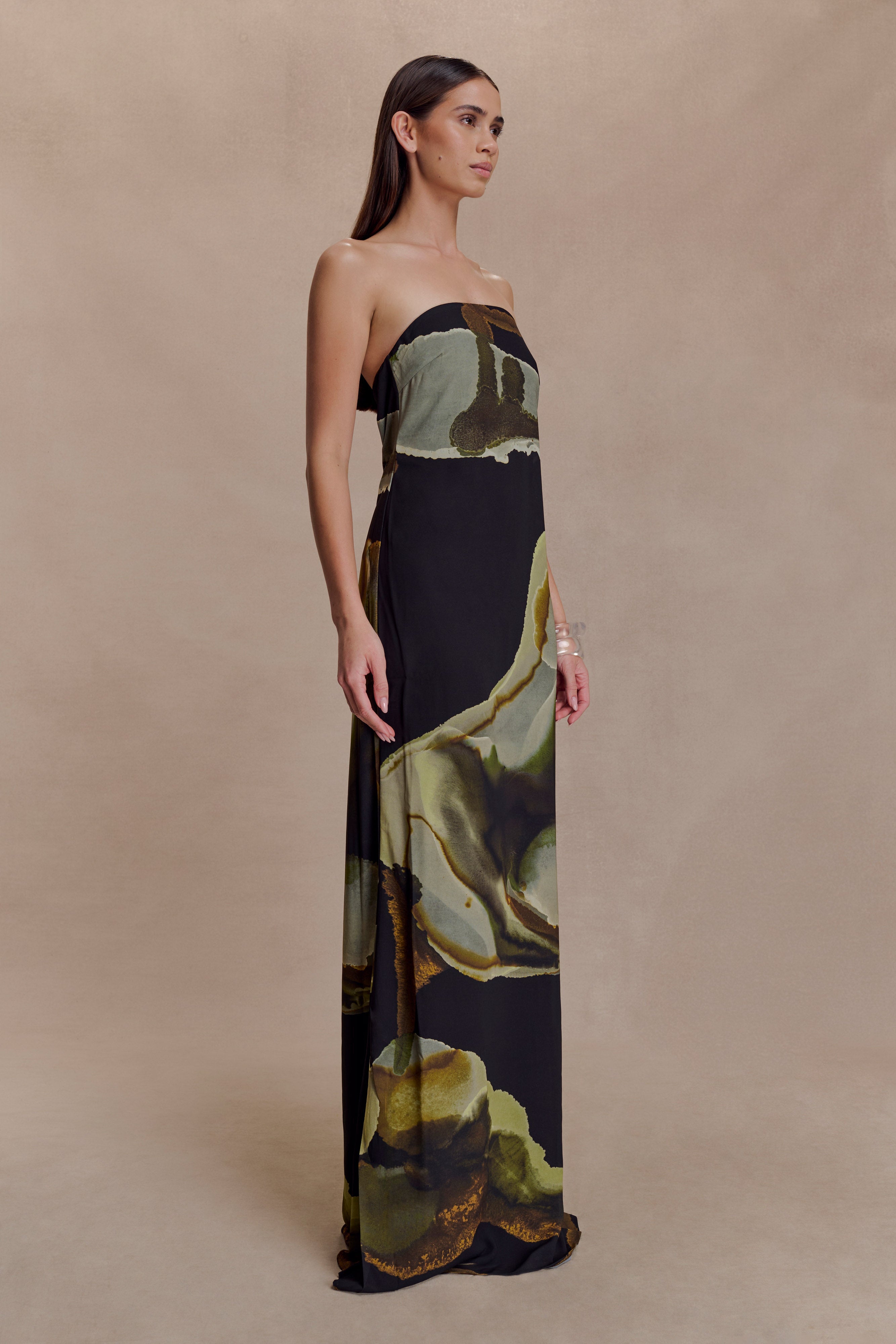 Alternative view of Amaya Strapless Chiffon Maxi Dress - Green Fluid Reverie Print