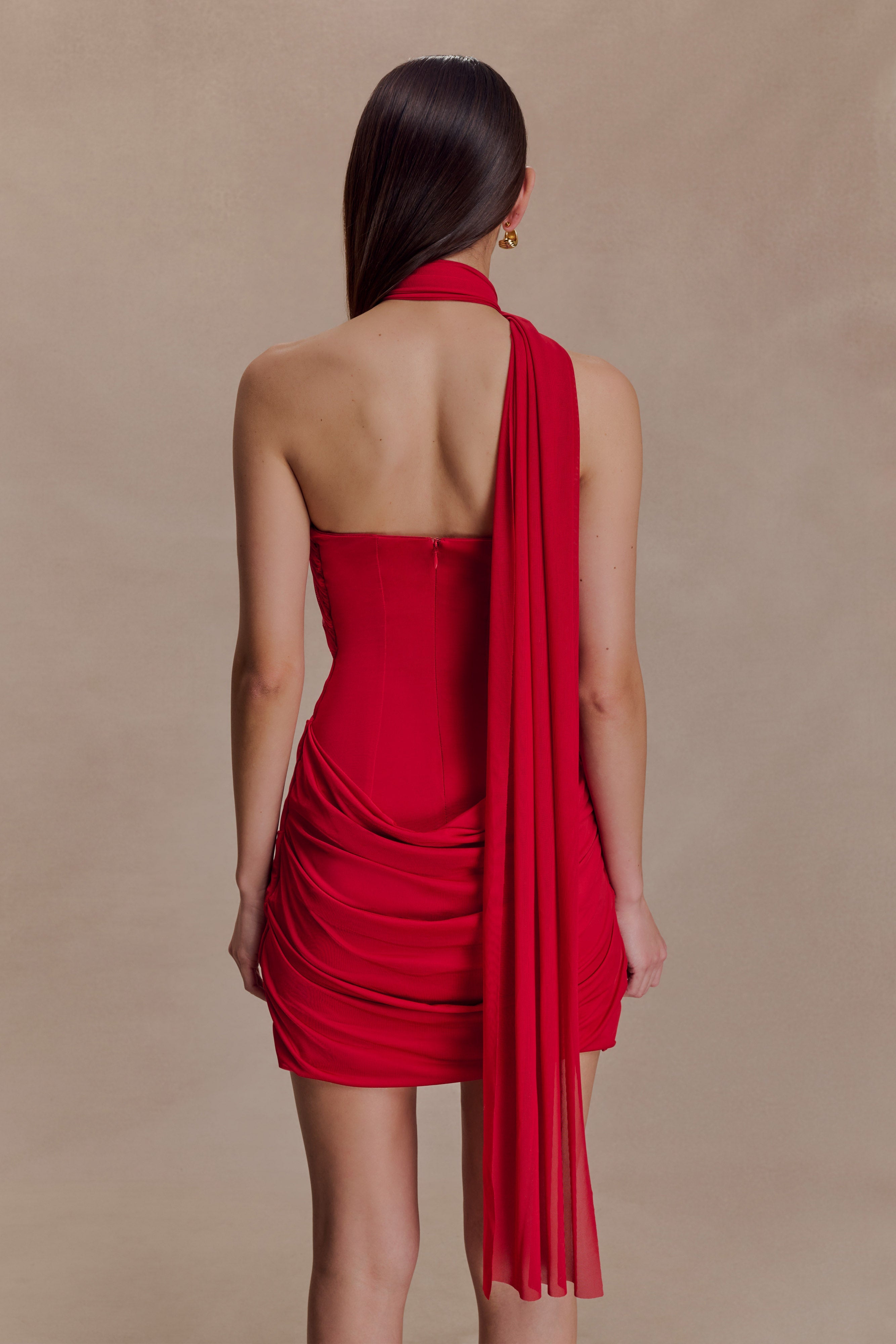 Alternative view of Mattea Slinky And Mesh Mini Dress With Scarf - Red