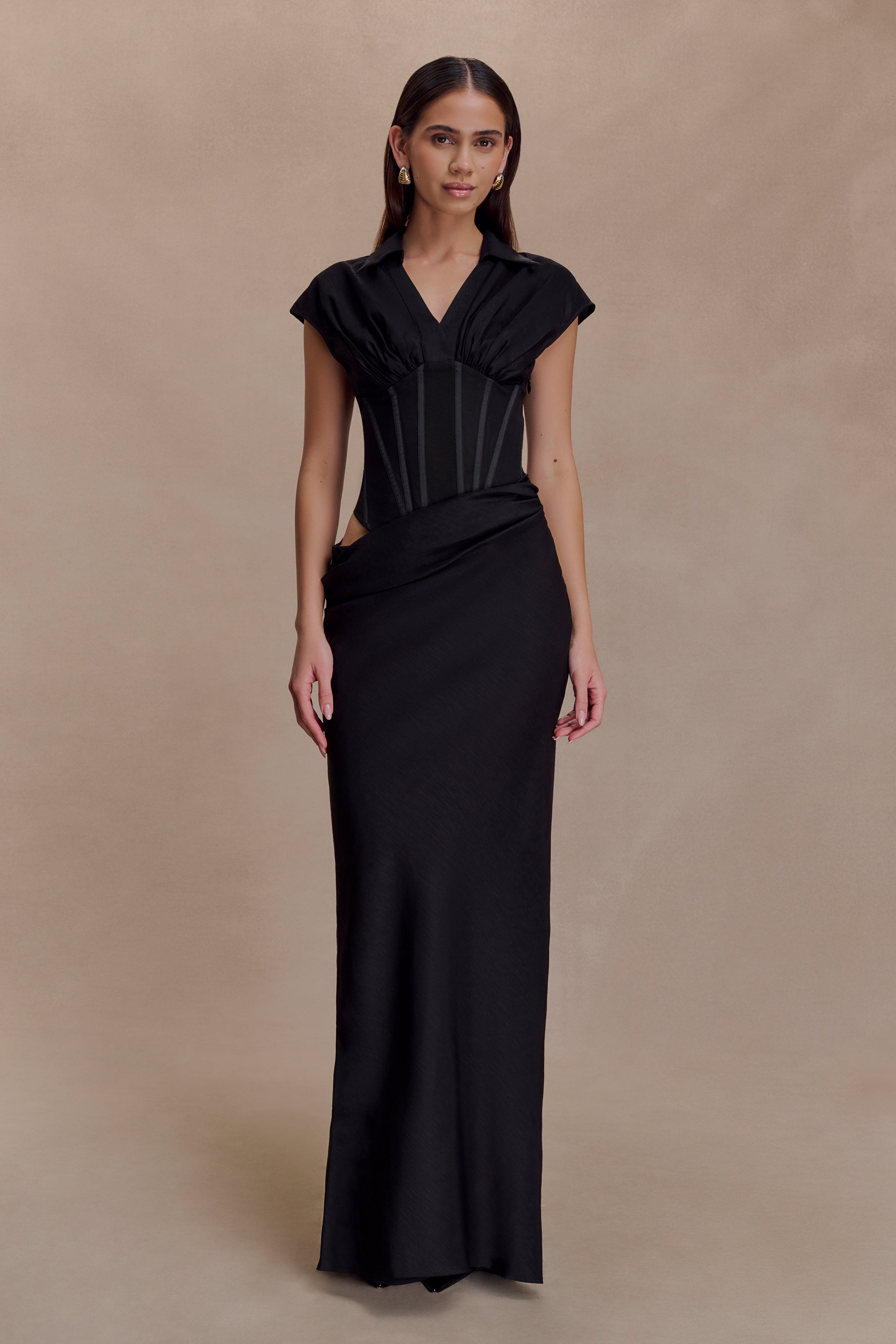 Saphira Shirt Corset Maxi Dress - Black - Image 5