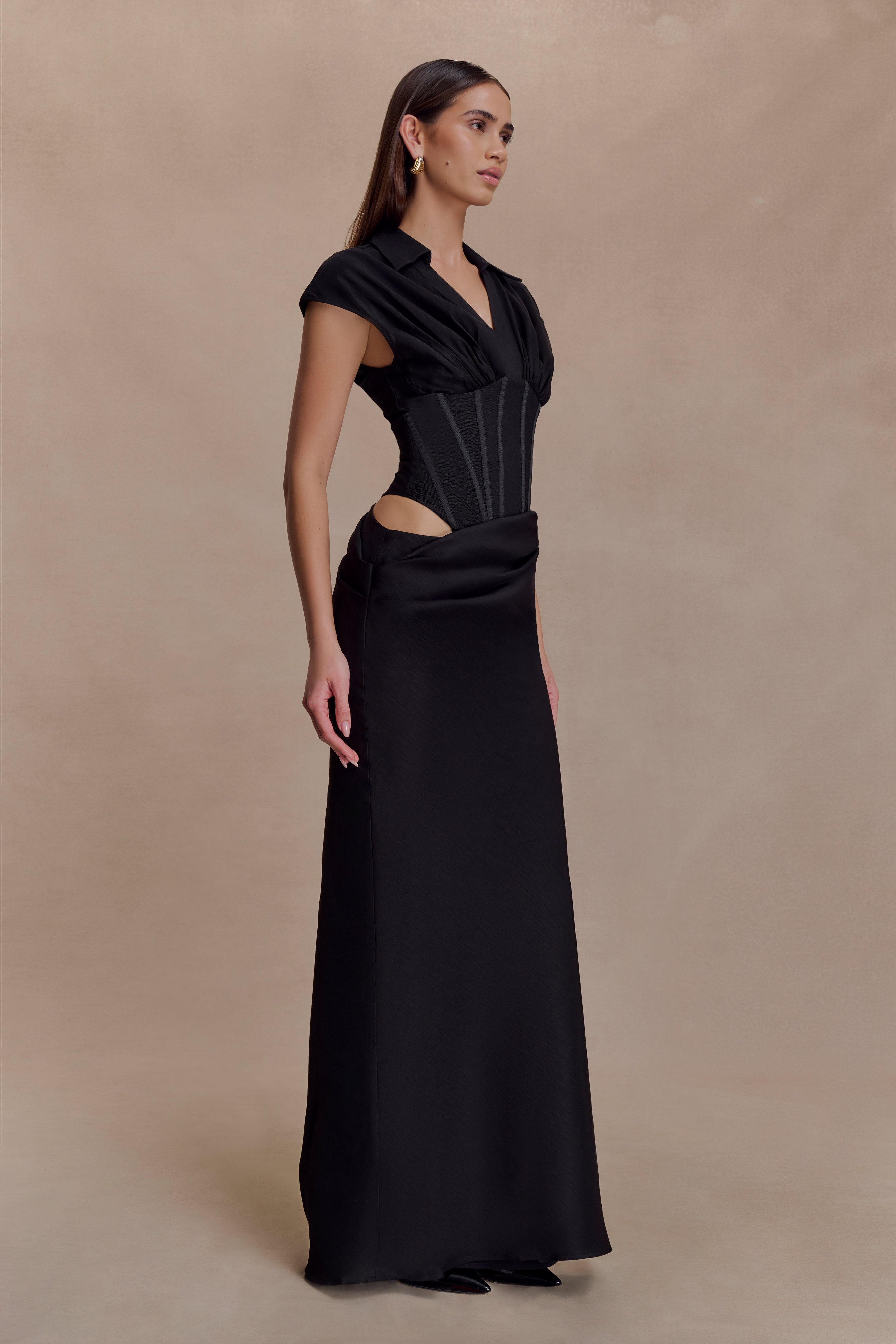 Saphira Shirt Corset Maxi Dress - Black - Image 7