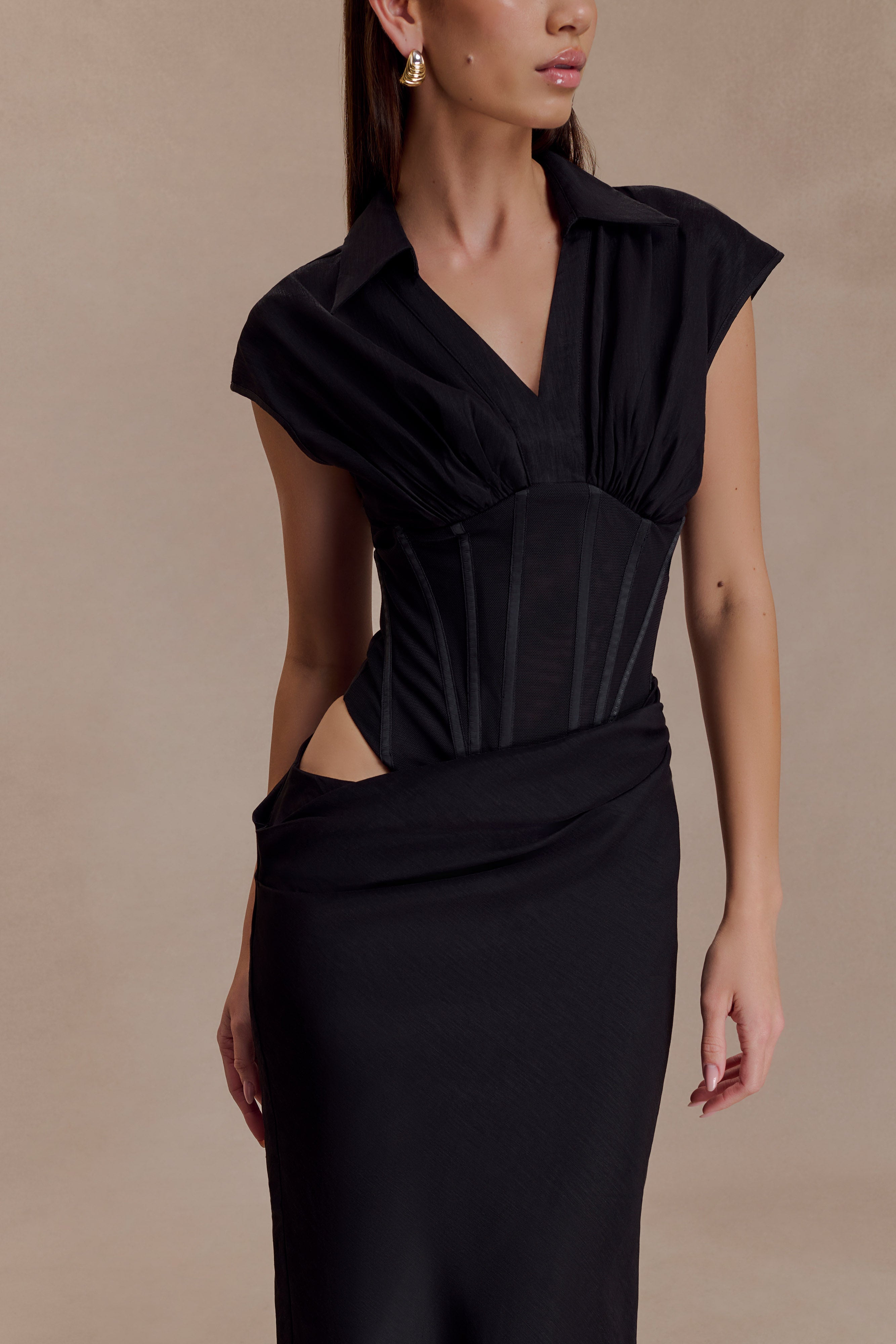Alternative view of Saphira Shirt Corset Maxi Dress - Black