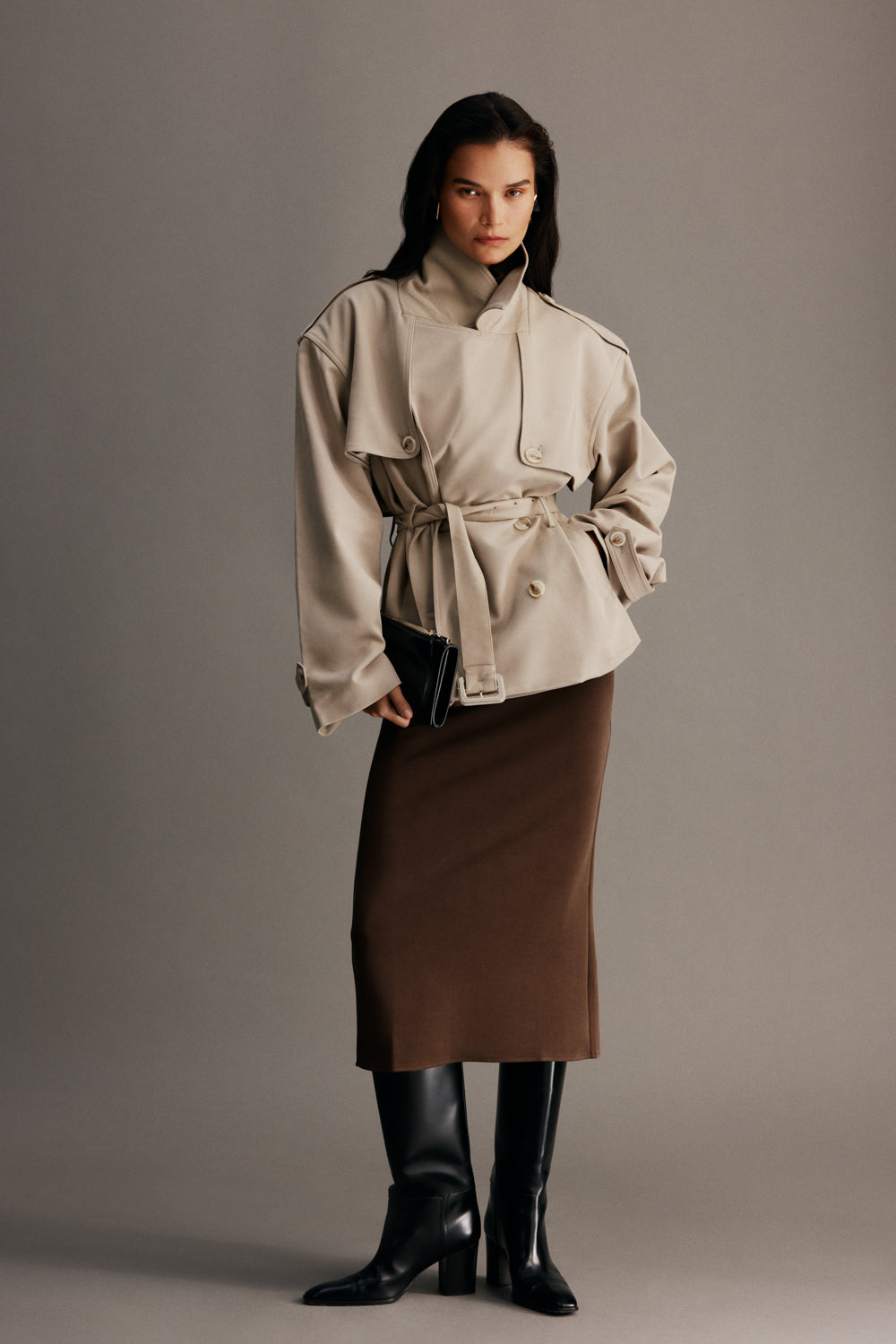 Alden Short Trench Jacket - Pebble - Image 7