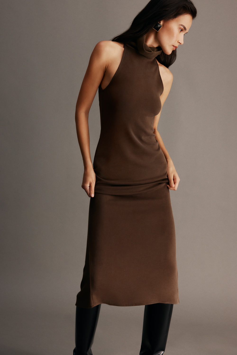 Alternative view of Kennedy High Neck Midi Dress - Chocolate